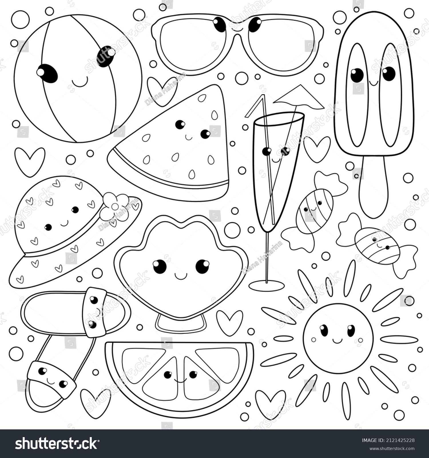 Cute Childish Summer Coloring Page Sticker Stock Illustration ...