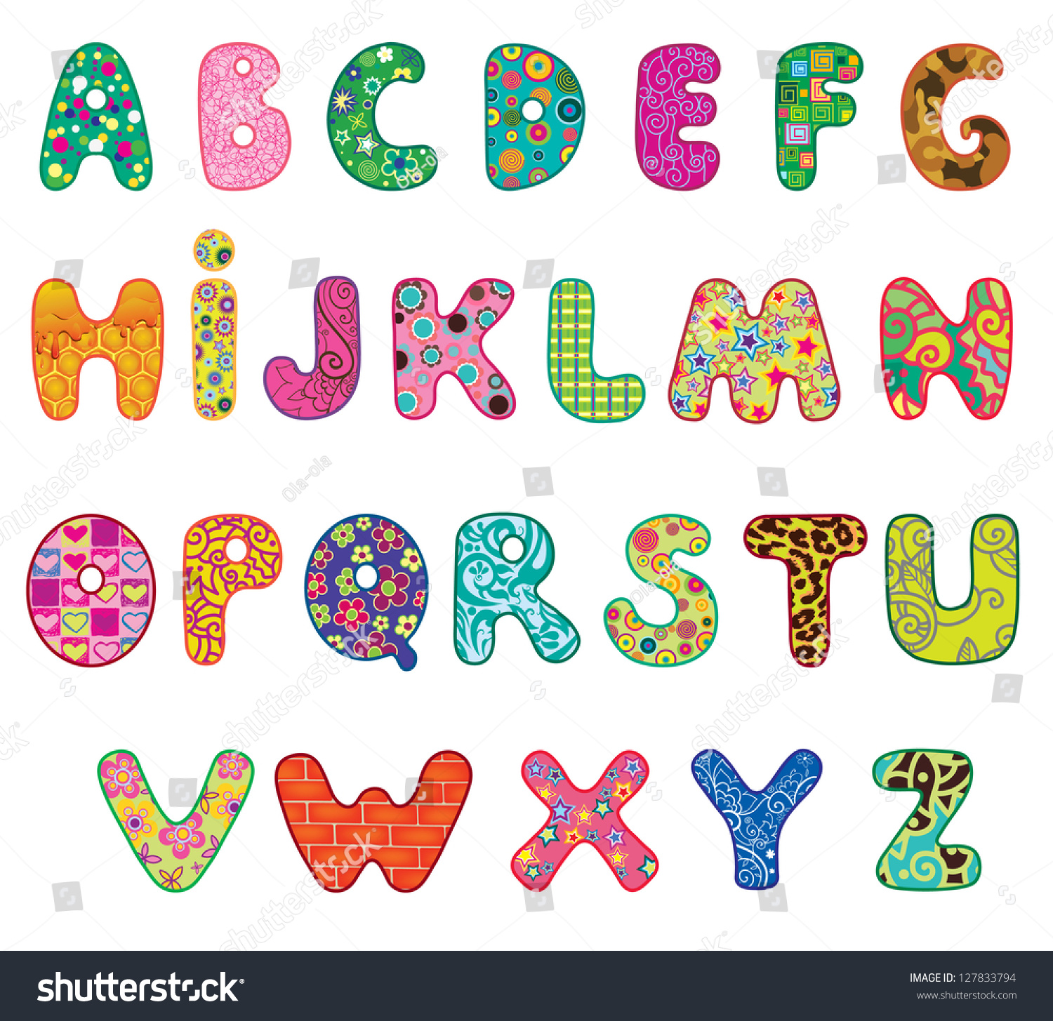 Cute Colored Textured Alphabet Letters Made Stock Illustration 127833794