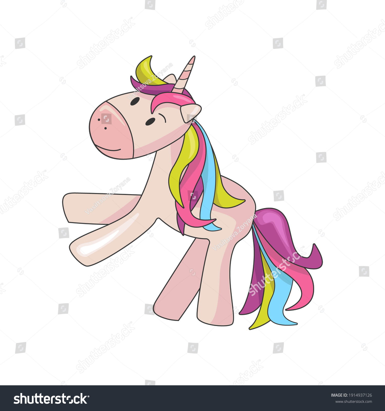 Cute Colored Unicorn Isolated On White Stock Illustration 1914937126