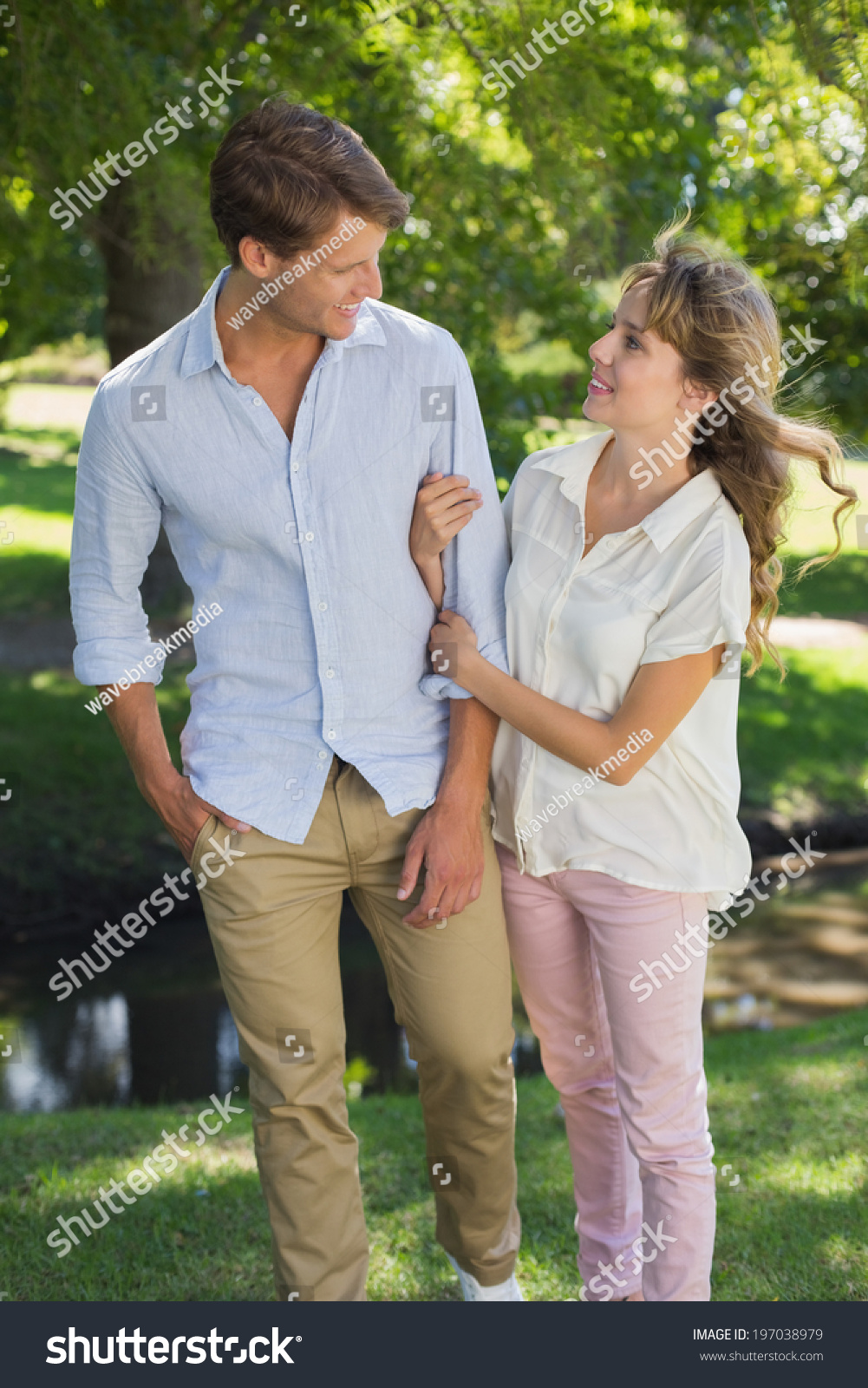 Cute Couple Walking Arm Arm Park Stock Photo Edit Now