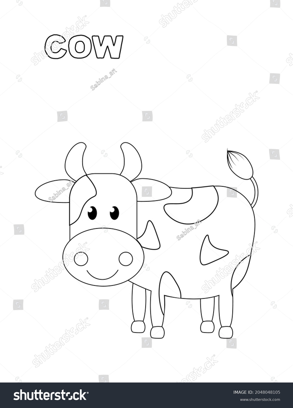 Cute Cow Black White Coloring Page Stock Illustration 2048048105 ...