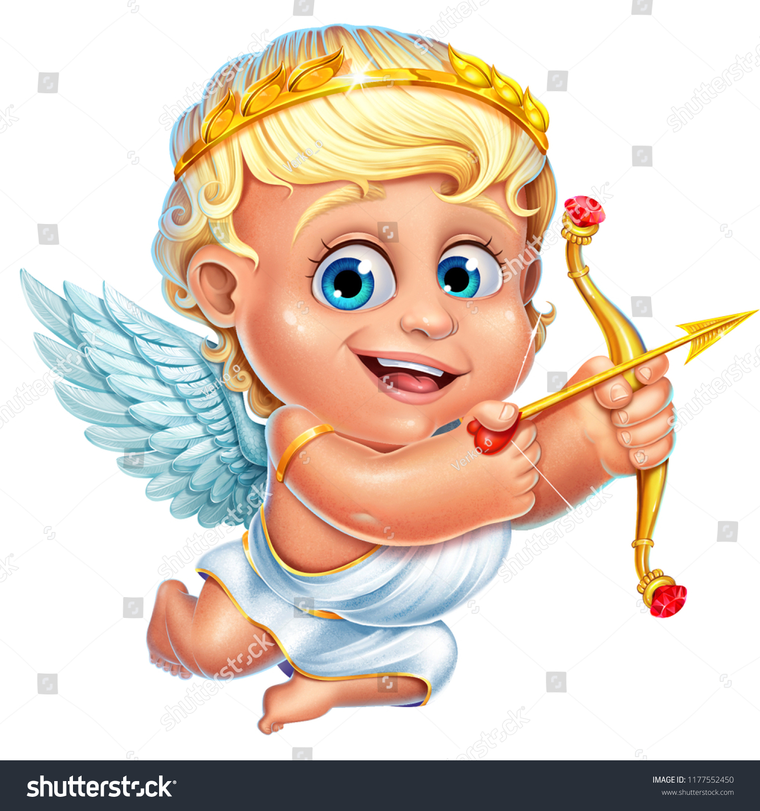 Cute Cupid Gold Arrow Bow Realistic Stockillustration 1177552450