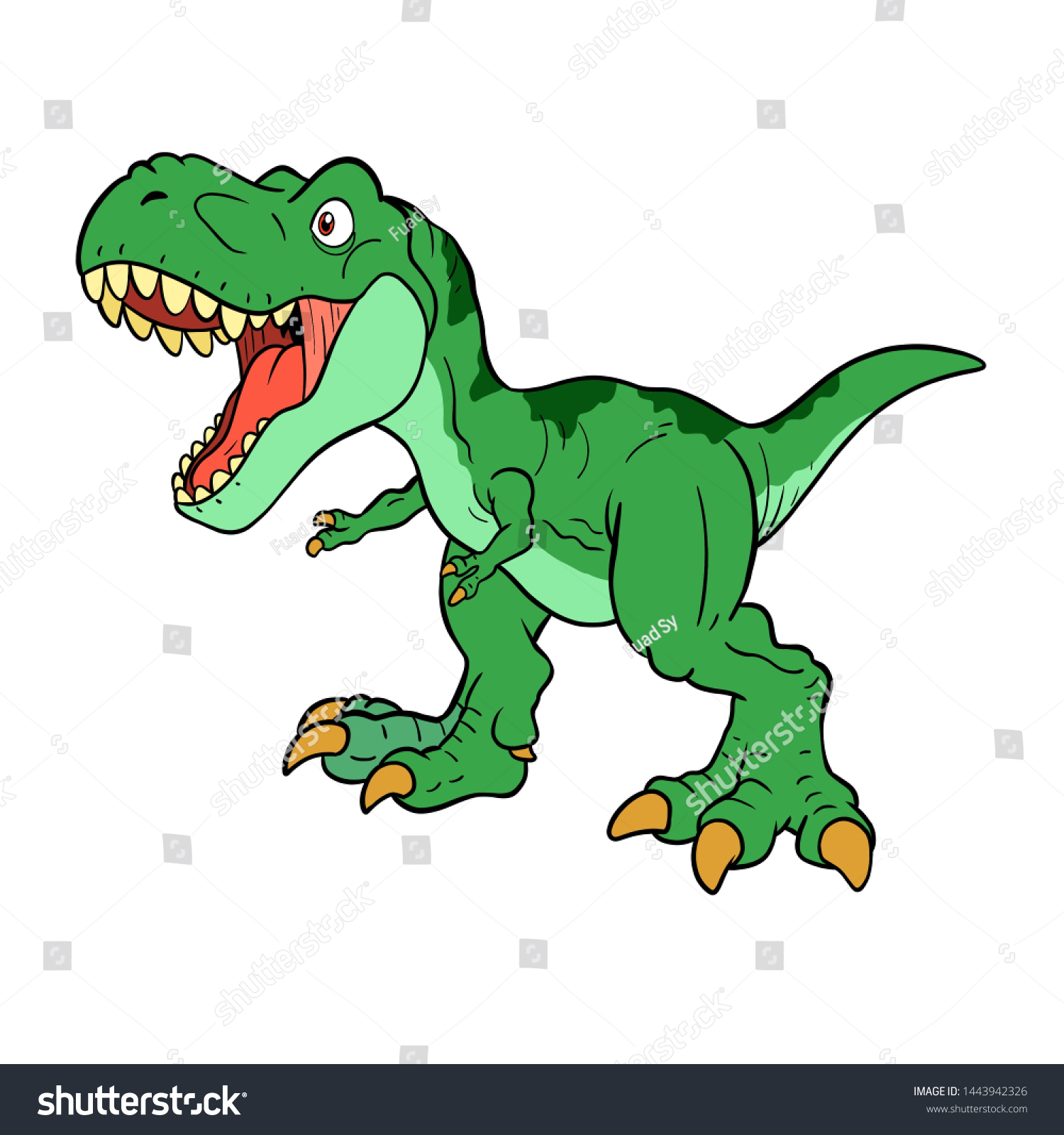 Cute Dinosaur Trex Color Green Cartoon Stock Illustration 1443942326 ...