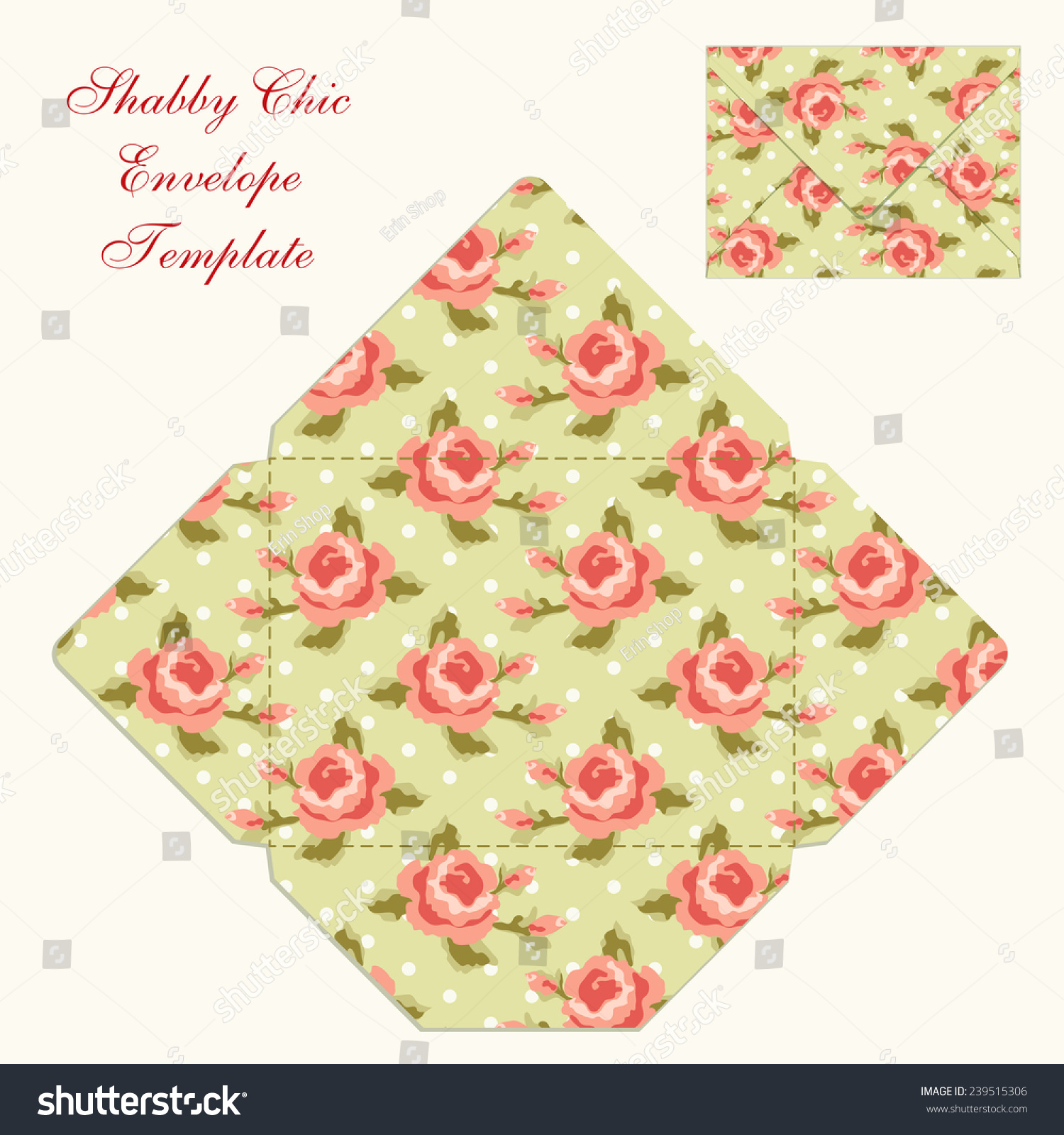 Cute Envelope Template Shabby Chic Style Stock Illustration 239515306