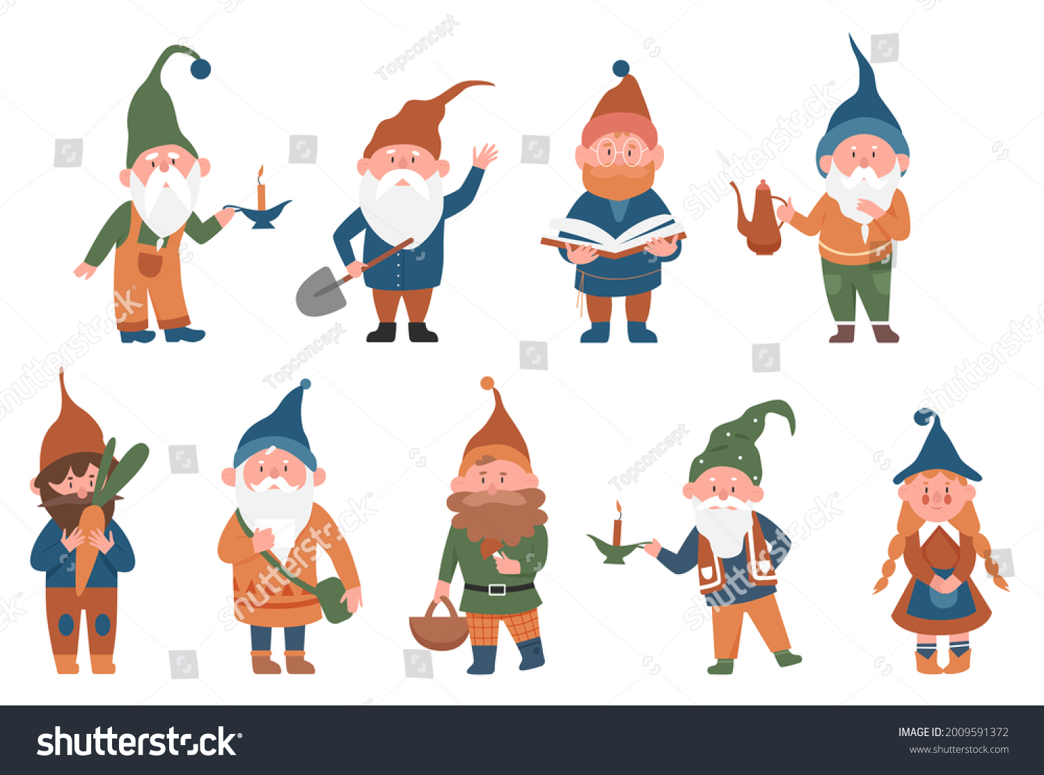 Cute Fairytale Gnomes Illustration Set Cartoon Stock Illustration ...