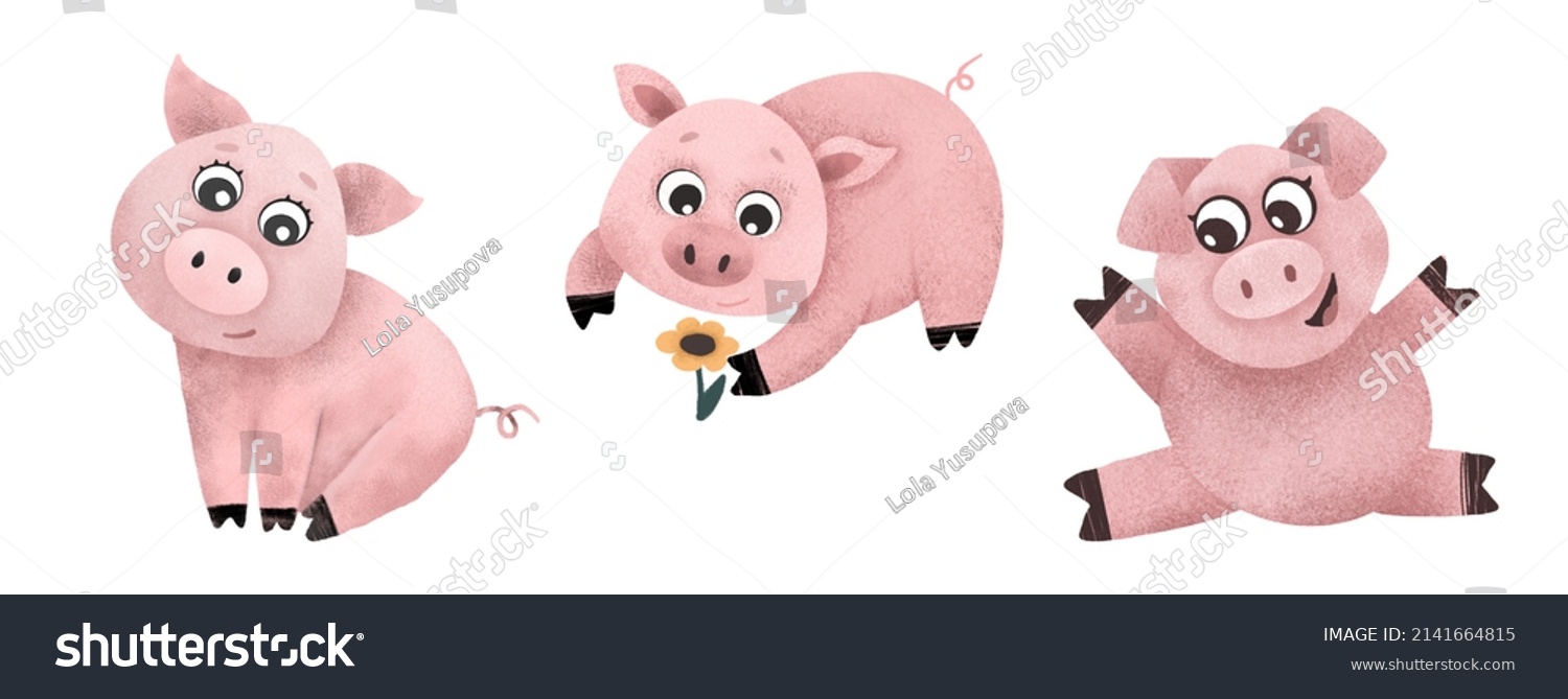 Cute Farm Animals Big Set Pigs Stock Illustration 2141664815 | Shutterstock