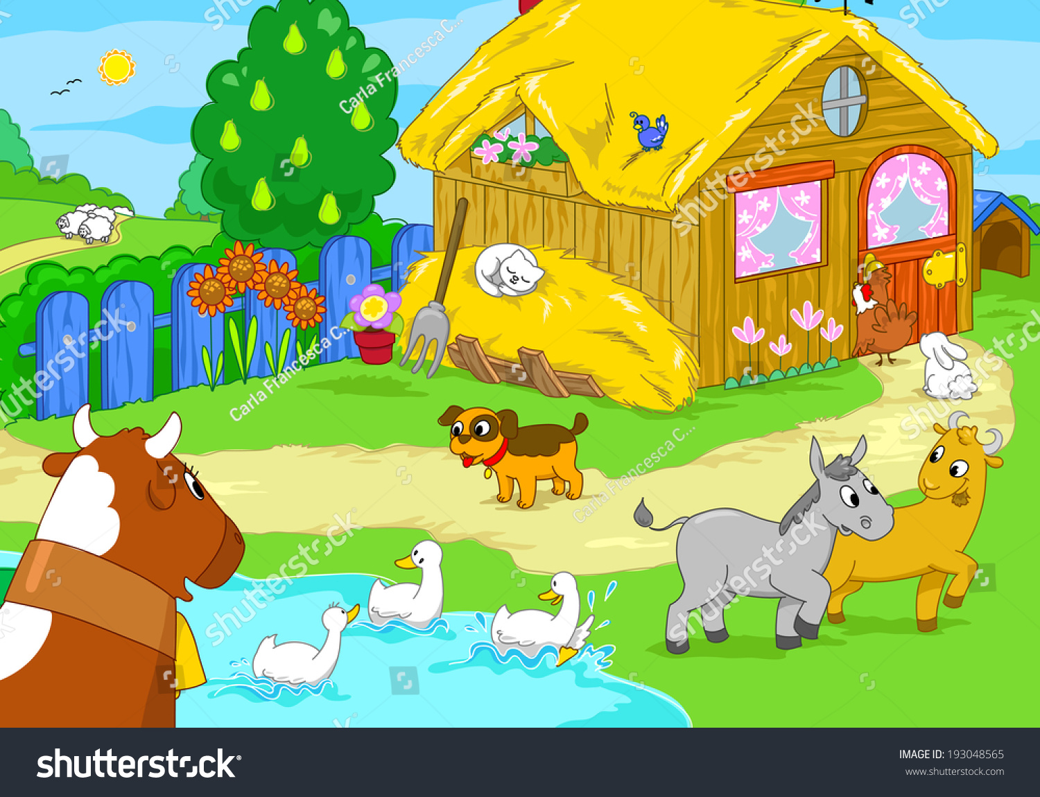 Cute Farm Animals Cartoon Illustration 库存插图 193048565 | Shutterstock