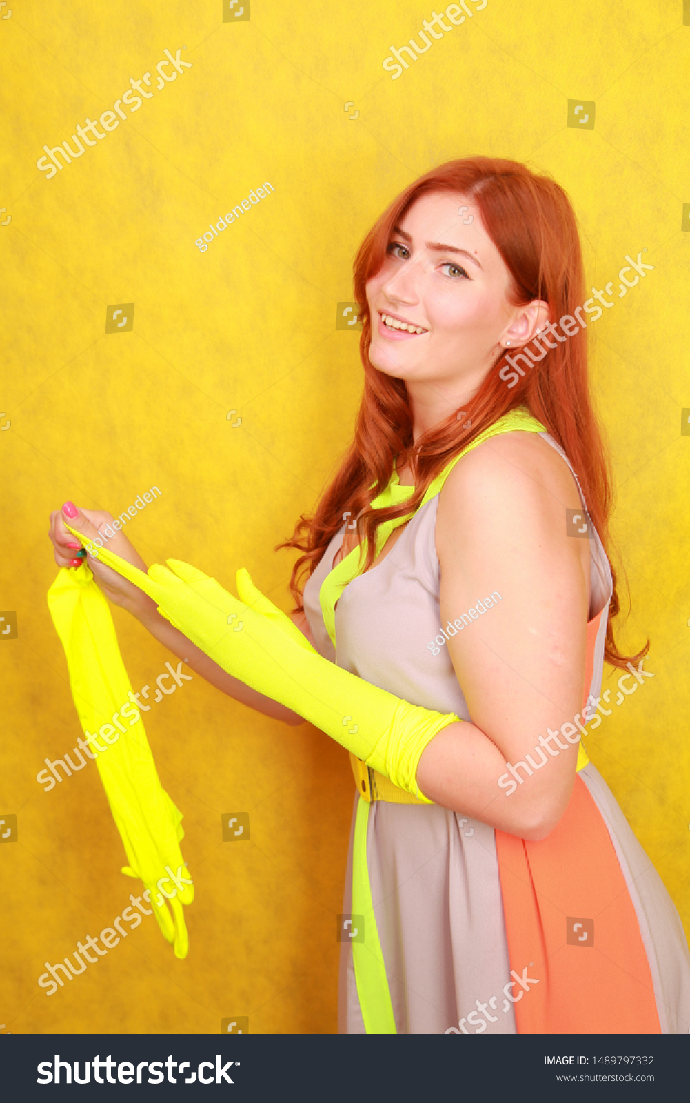 satin yellow gloves