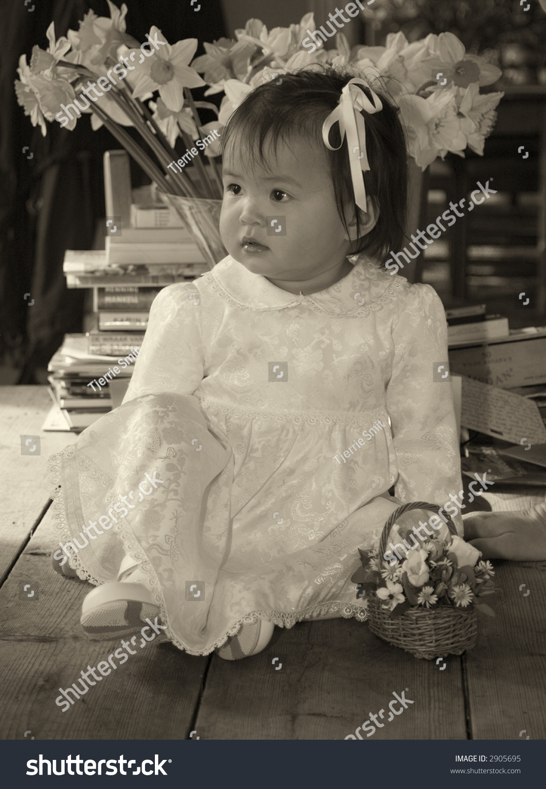 Cute Flower Girl Black White Stock Photo Edit Now 2905695