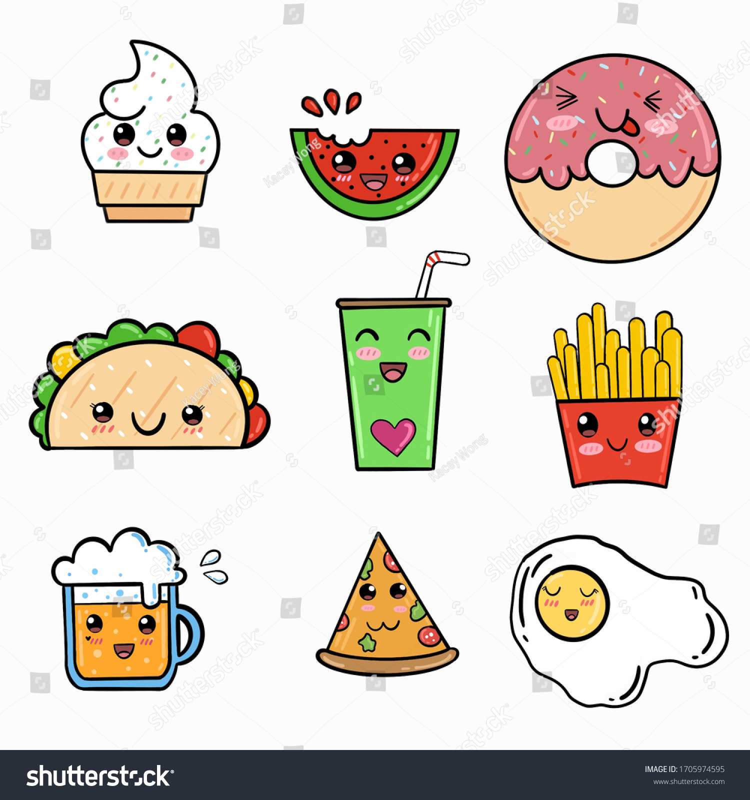 Cute Food Doodles Cute Eat Stock Illustration 1705974595 | Shutterstock