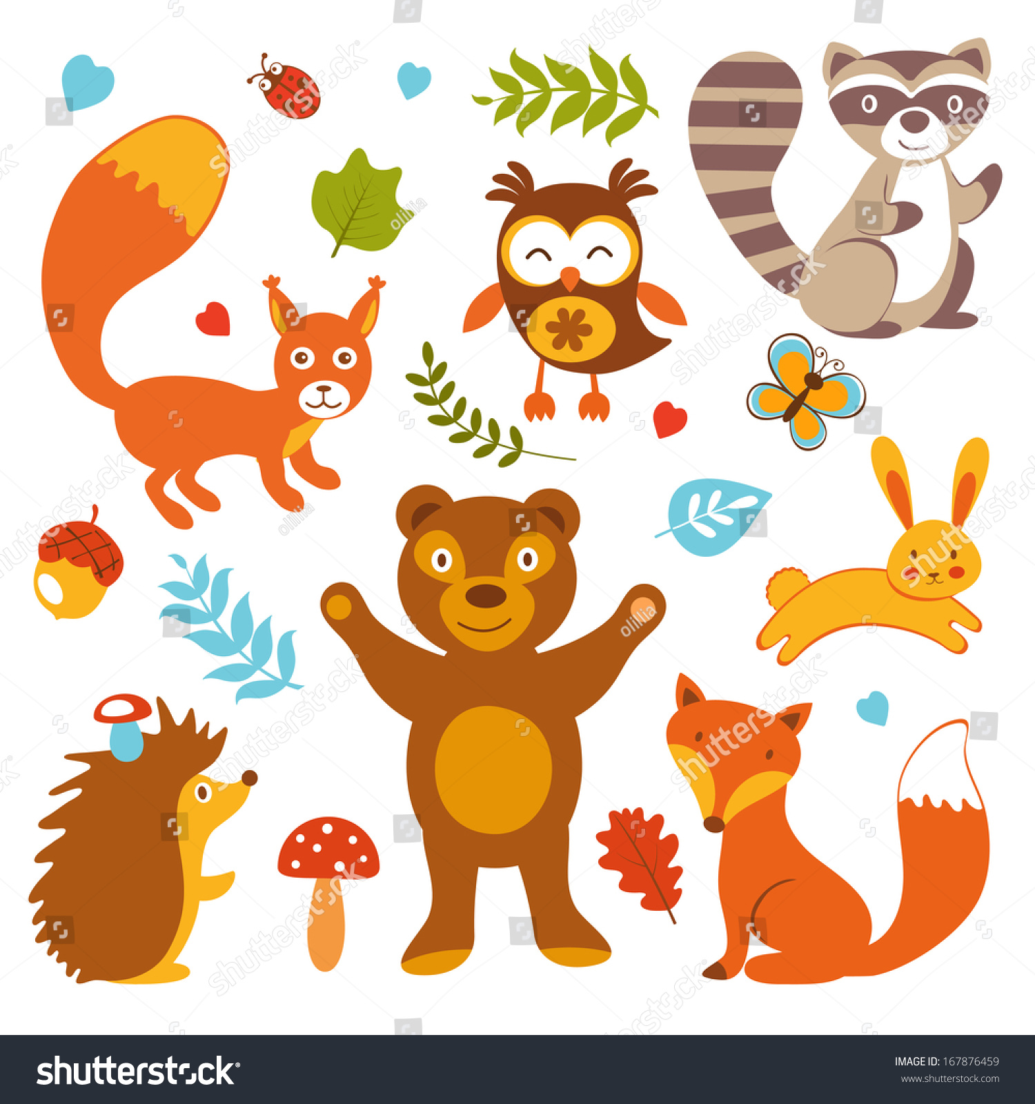 Cute Forest Animals Collection Stock Photo 167876459 : Shutterstock