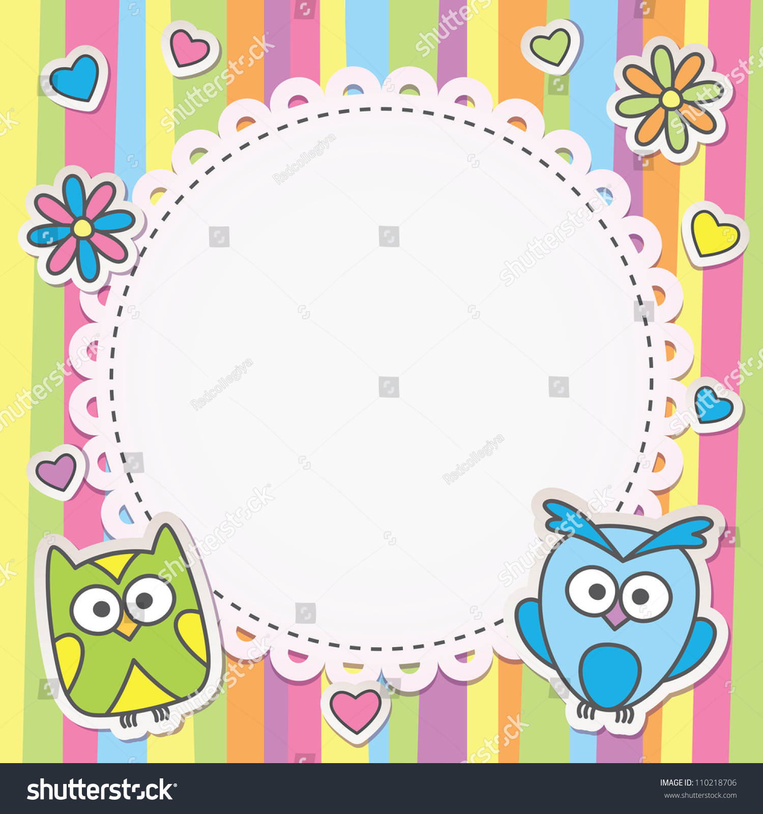 Cute Frame Cartoon Owls On Striped Stock Illustration 110218706 ...