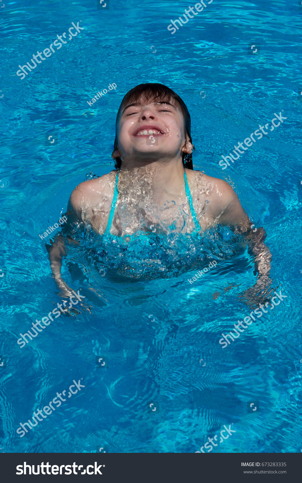 Cute Girl Comes Surface Swimming Pool Stock Photo Edit Now 673283335