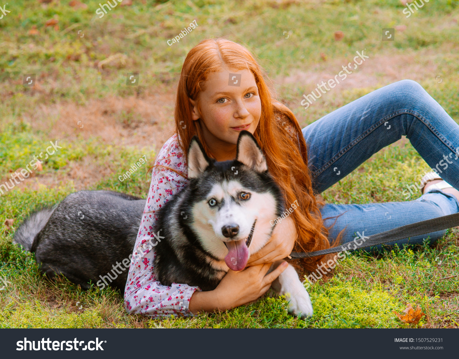 Cute Girl Red Long Hair Walks Stock Photo Edit Now 1507529231