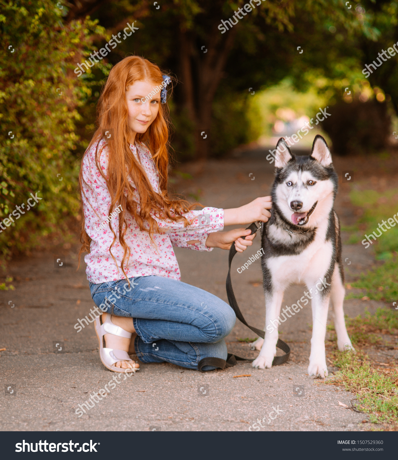 Cute Girl Red Long Hair Walks Stock Photo Edit Now 1507529360