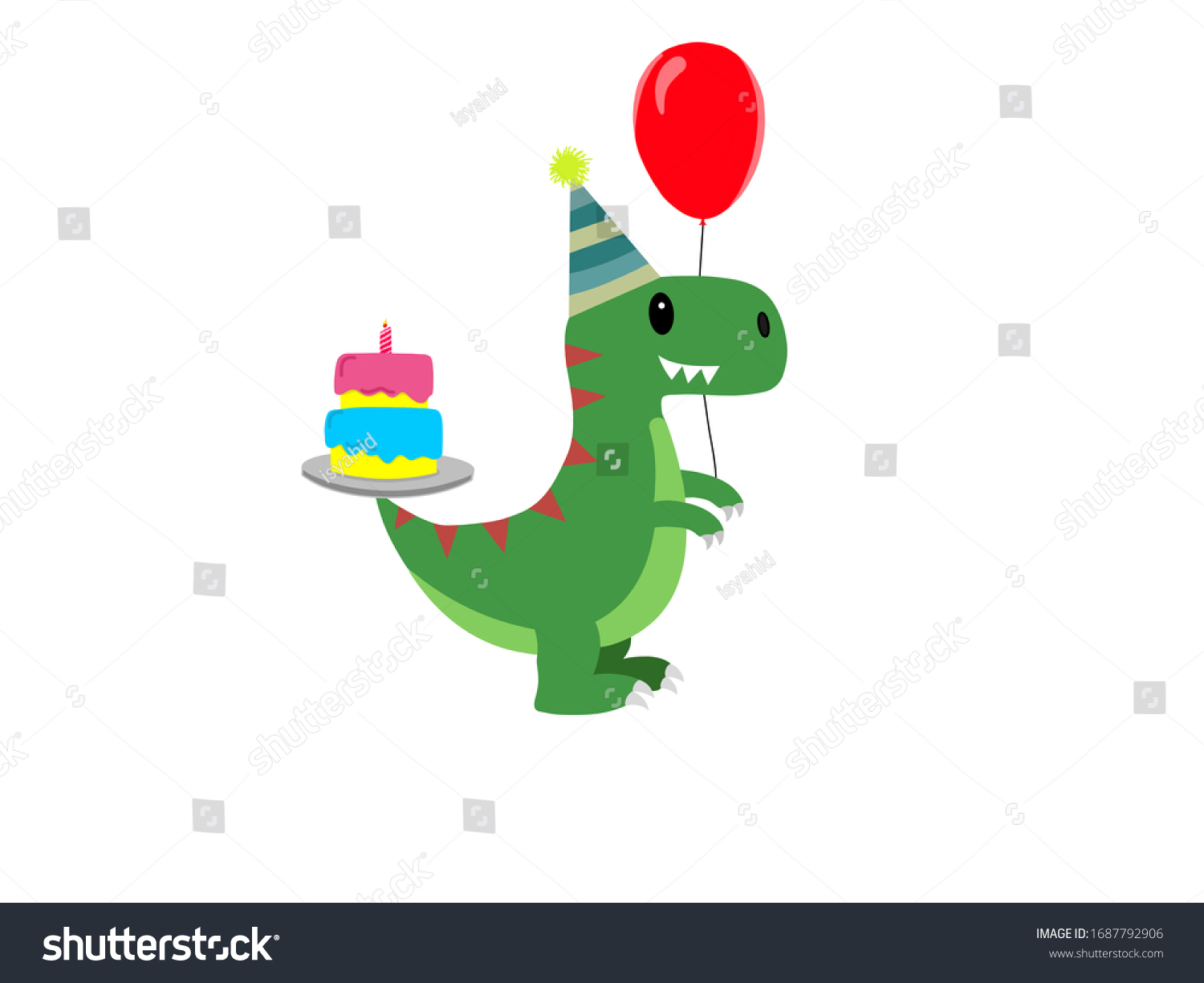 Cute Green Dino Characters Bring Birthday Stock Illustration 1687792906