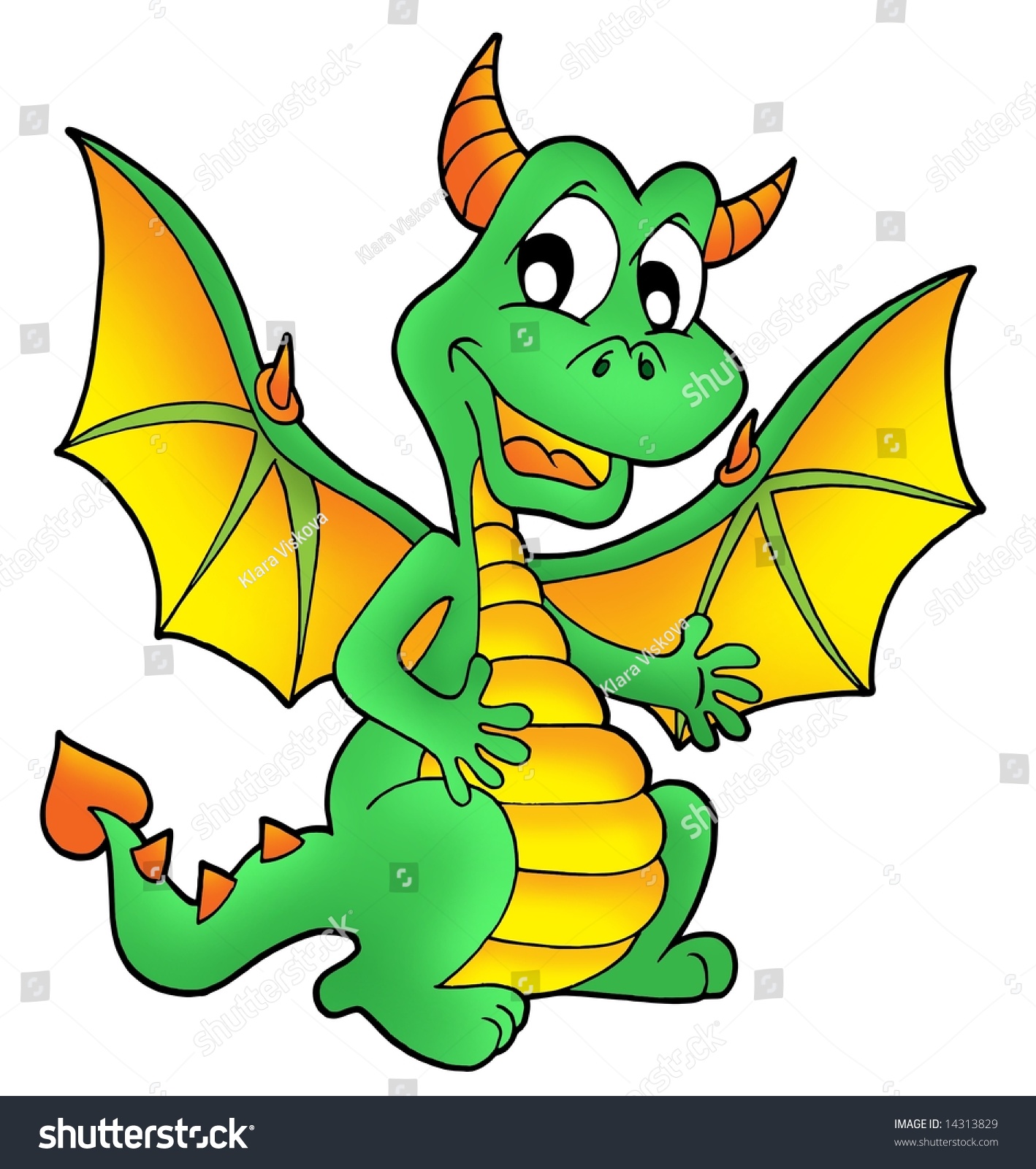 Cute Green Dragon - Color Illustration. - 14313829 : Shutterstock