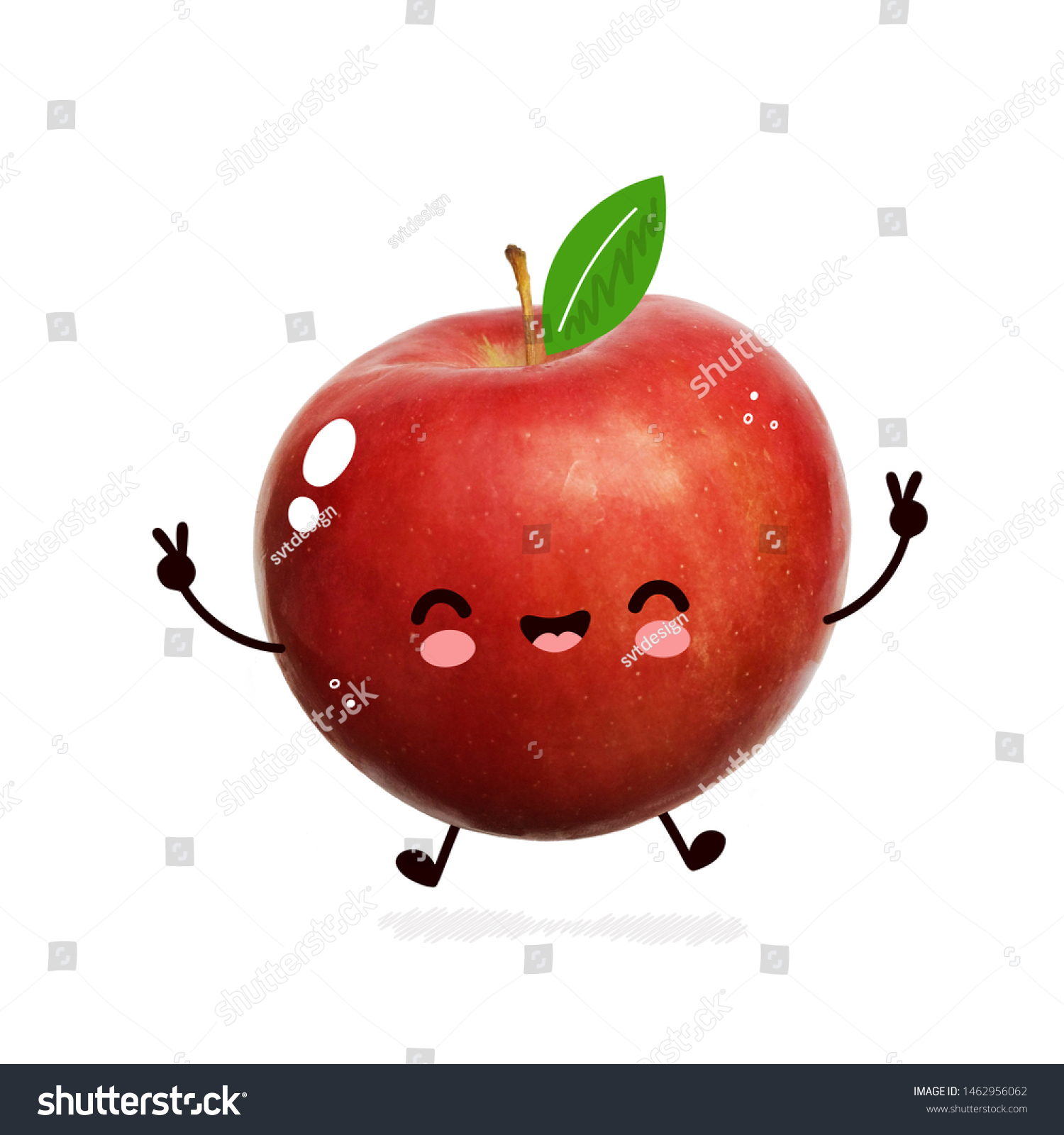 Cute Happy Apple Jump Cartoon Character Stock Illustration