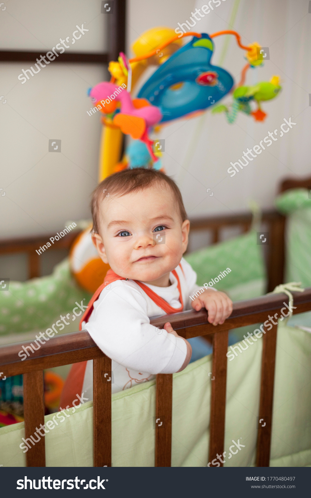 Cute Happy Baby Standing His Crib Stock Photo 1770480497 | Shutterstock