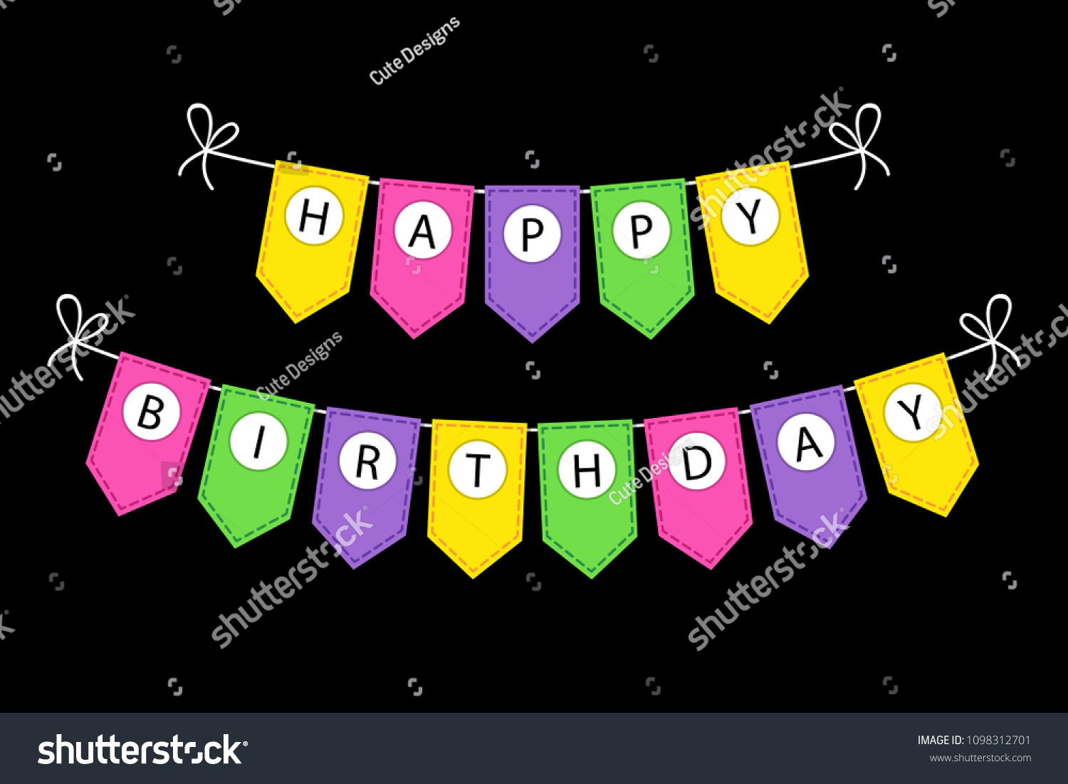 Cute Happy Birthday Bunting Flags Banner Stock Illustration 1098312701 Shutterstock 8610