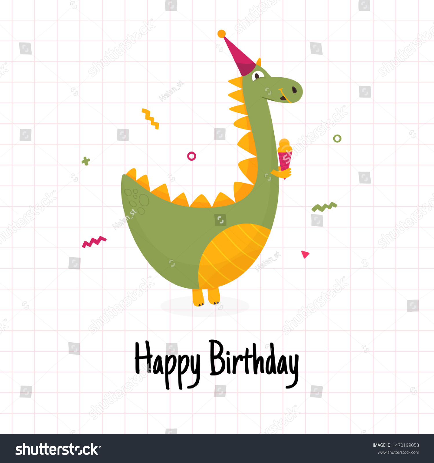 Cute Happy Birthday Card Dinosaur Mascot Stock Illustration 1470199058 ...