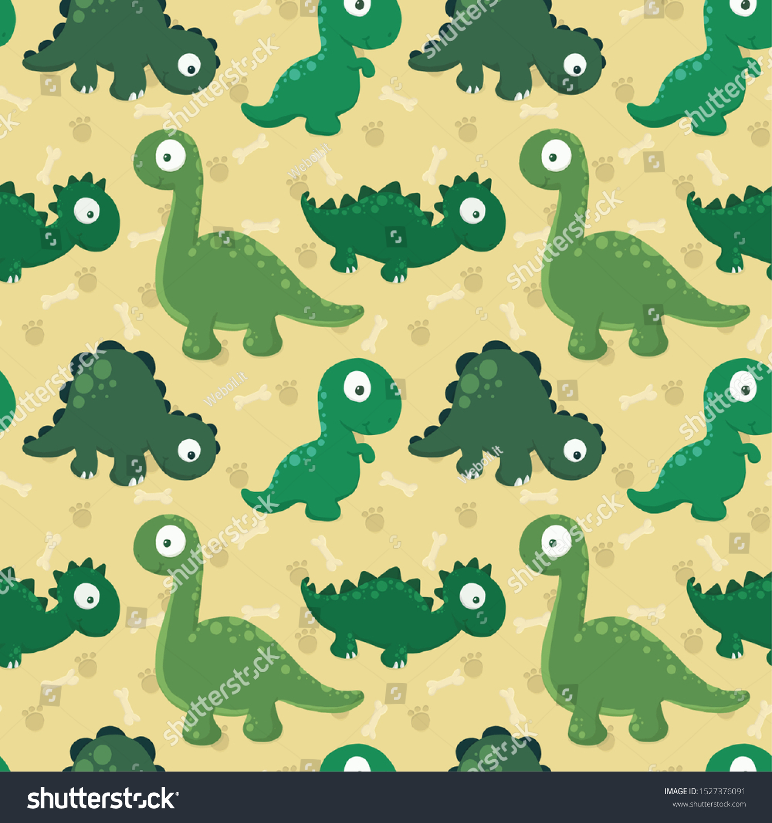 Cute Kawaii Dinosaur Seamless Pattern Stock Illustration