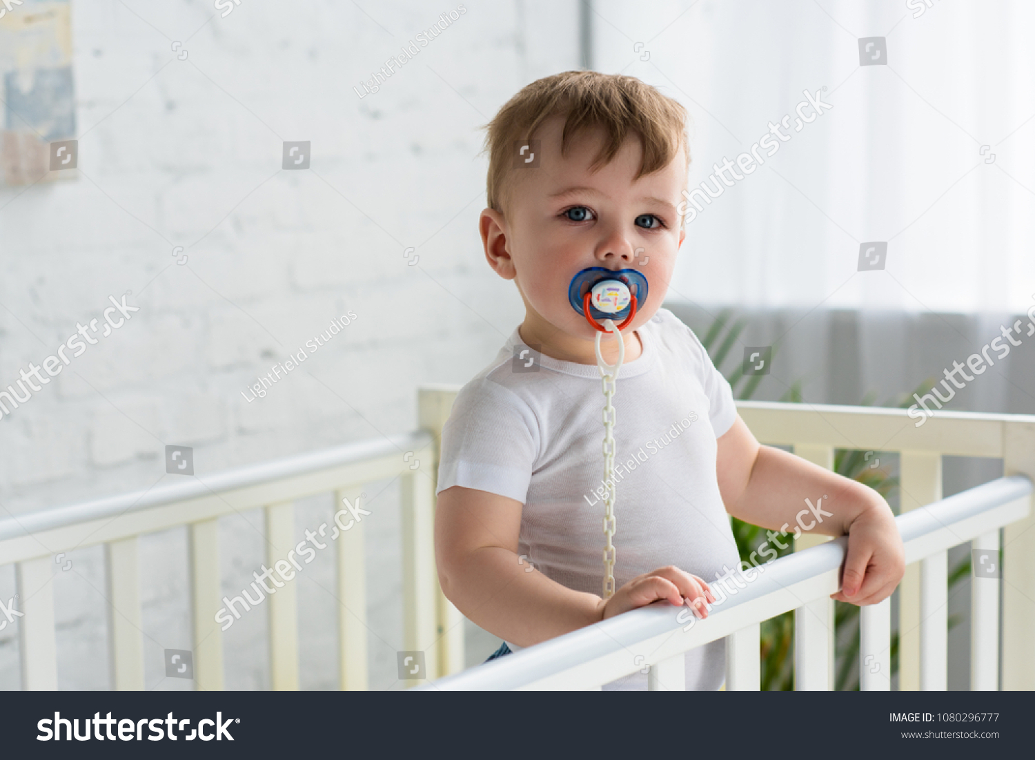 Cute Little Baby Boy Pacifier Baby Stock Photo Edit Now 1080296777