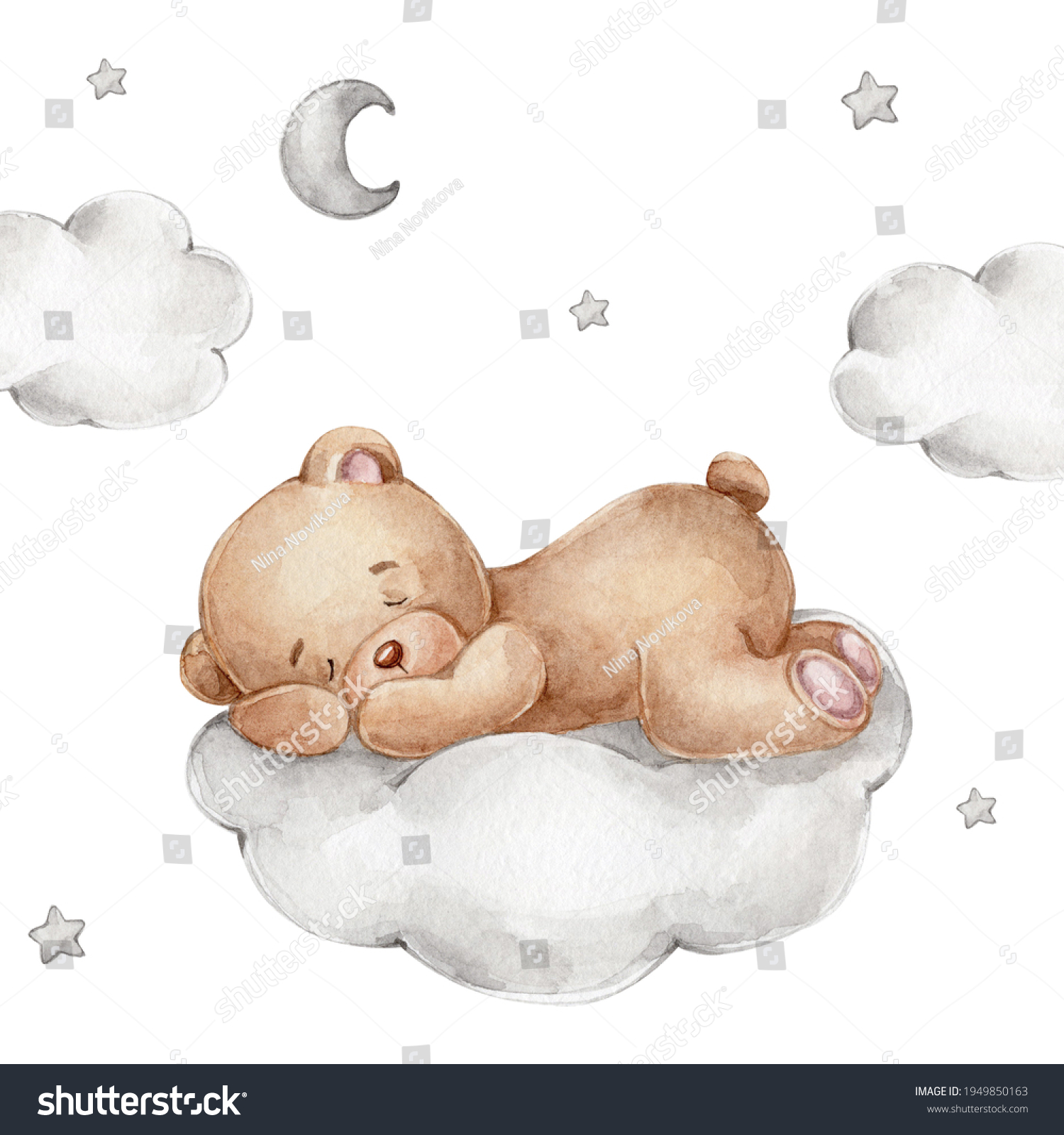 Cute Little Bear Sleeping On Cloud Stock Illustration 1949850163 ...