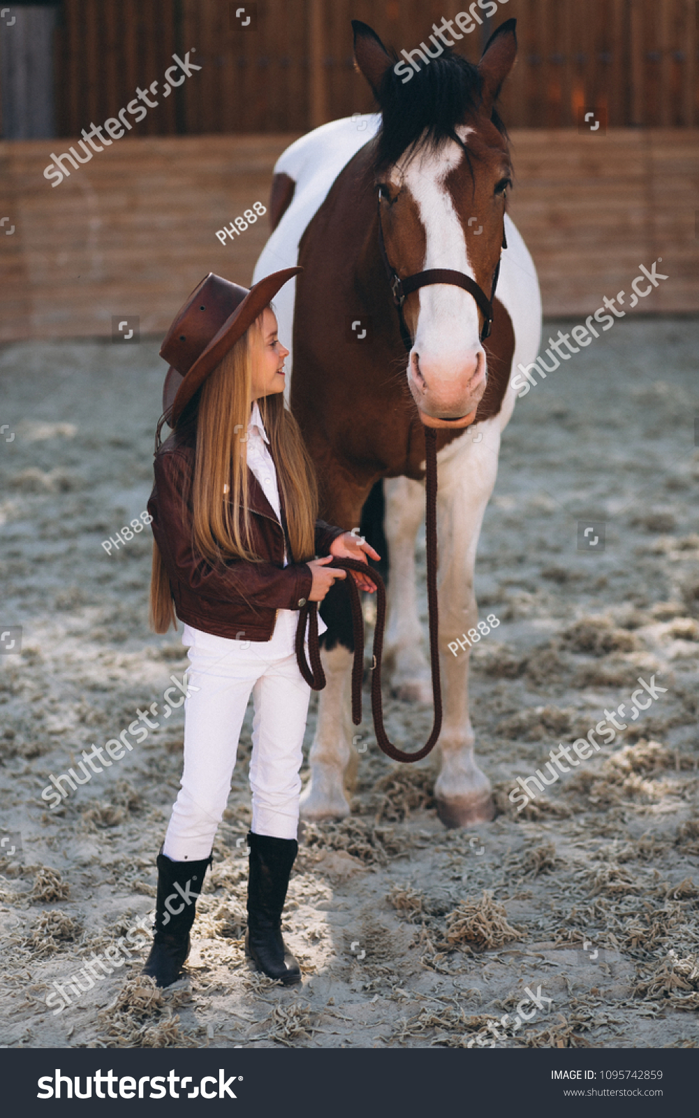 Cute Little Blonde Girl Horse Ranch Stock Photo (Edit Now) 1095742859 ...