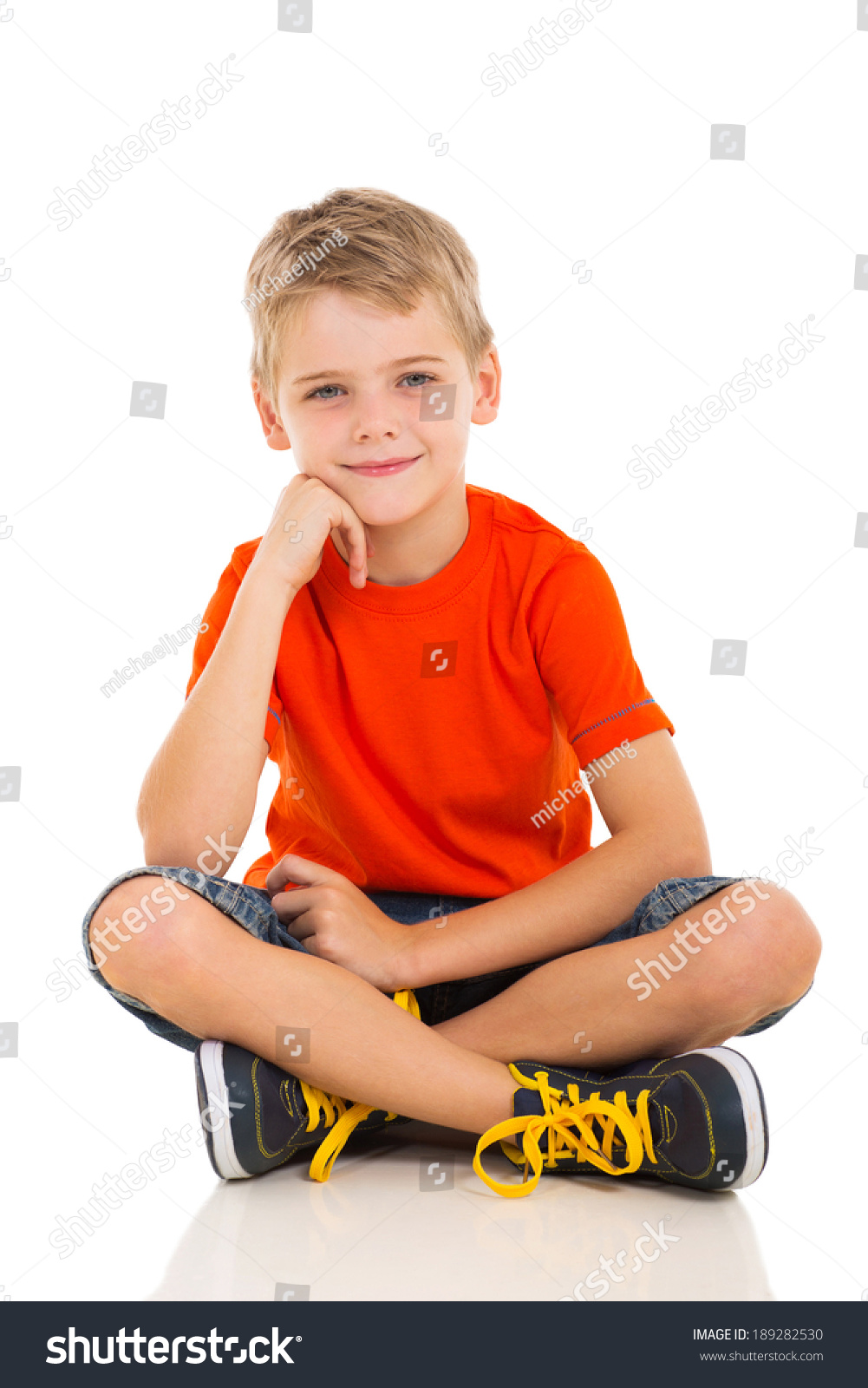 Cute Little Boy Sitting On White Background Stock Photo 189282530 ...