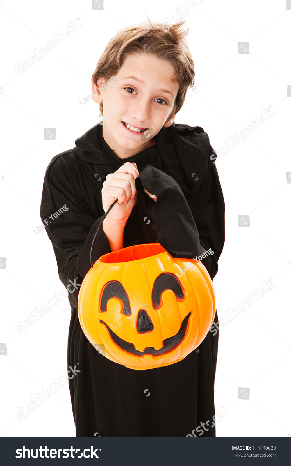 Cute Little Boy Trick Or Treating On Halloween. Isolated On White ...