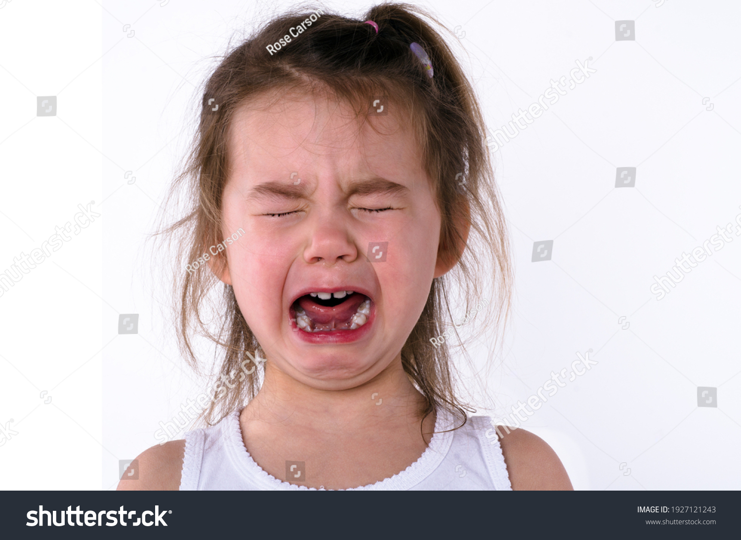 Cute Little Child Crying On White Foto Stock 1927121243 Shutterstock