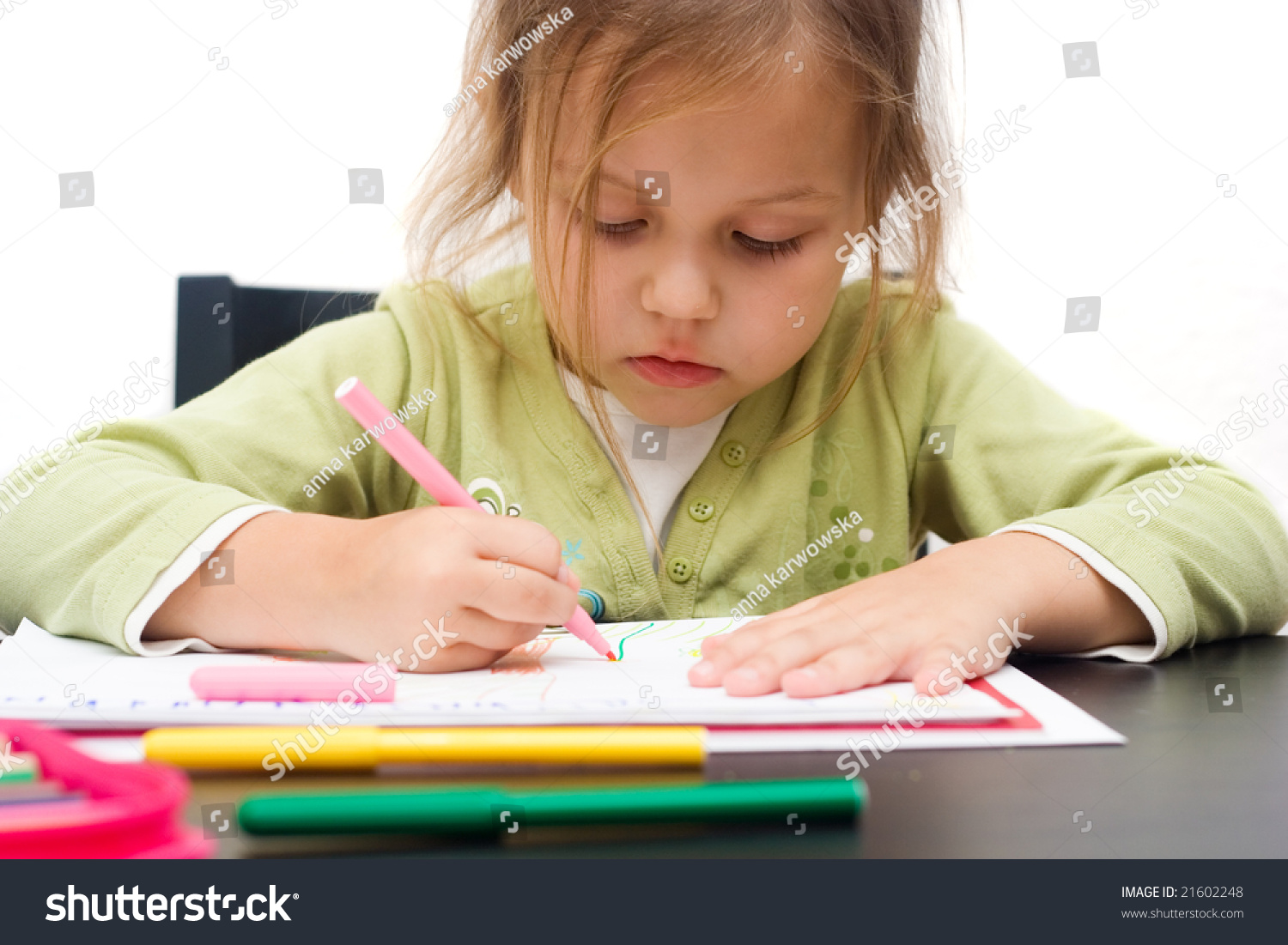 Cute Little Girl Drawing Picture On Stock Photo 21602248 | Shutterstock