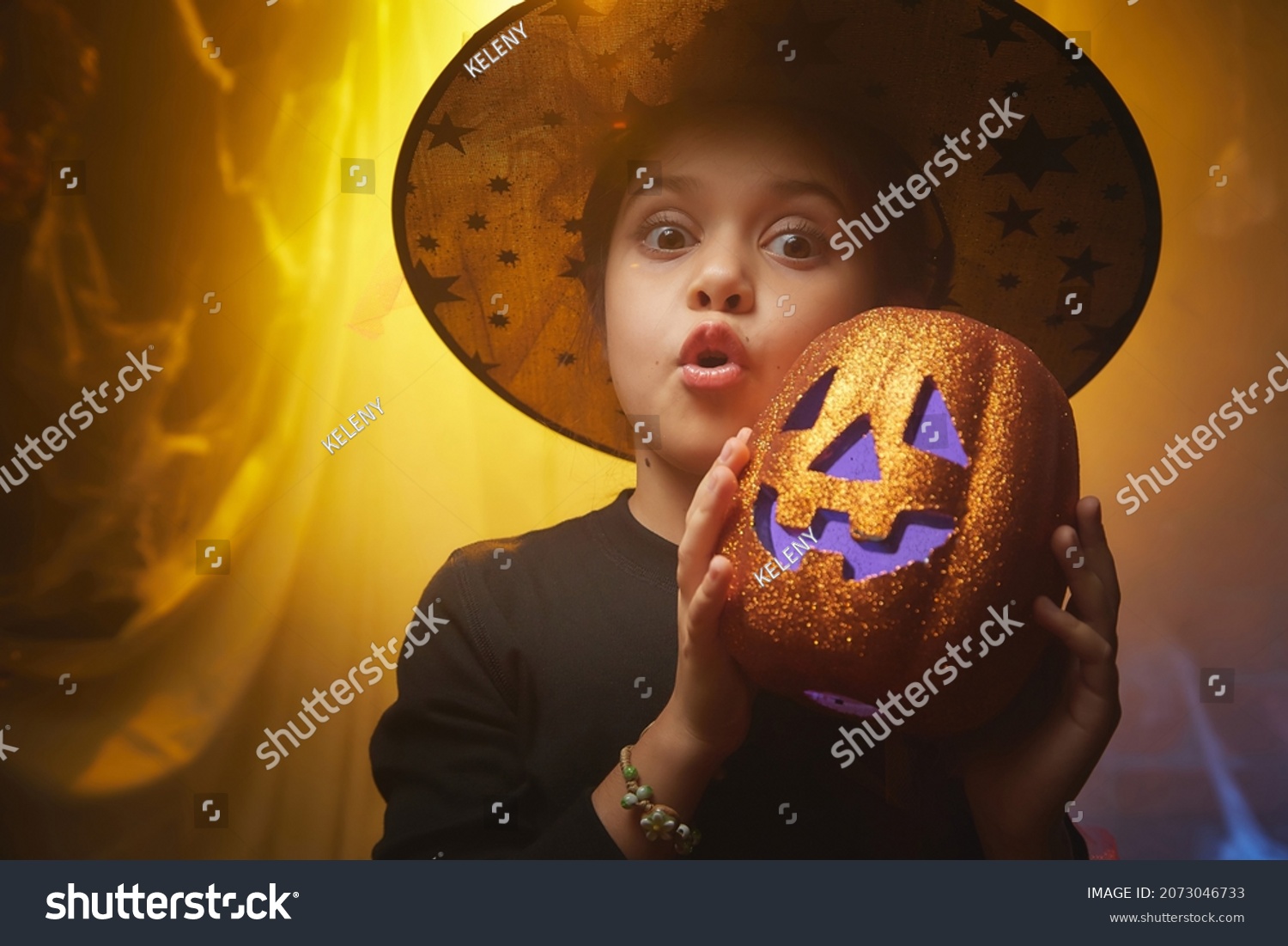 Cute Little Girl Costume Witch Room Stock Photo 2073046733 | Shutterstock