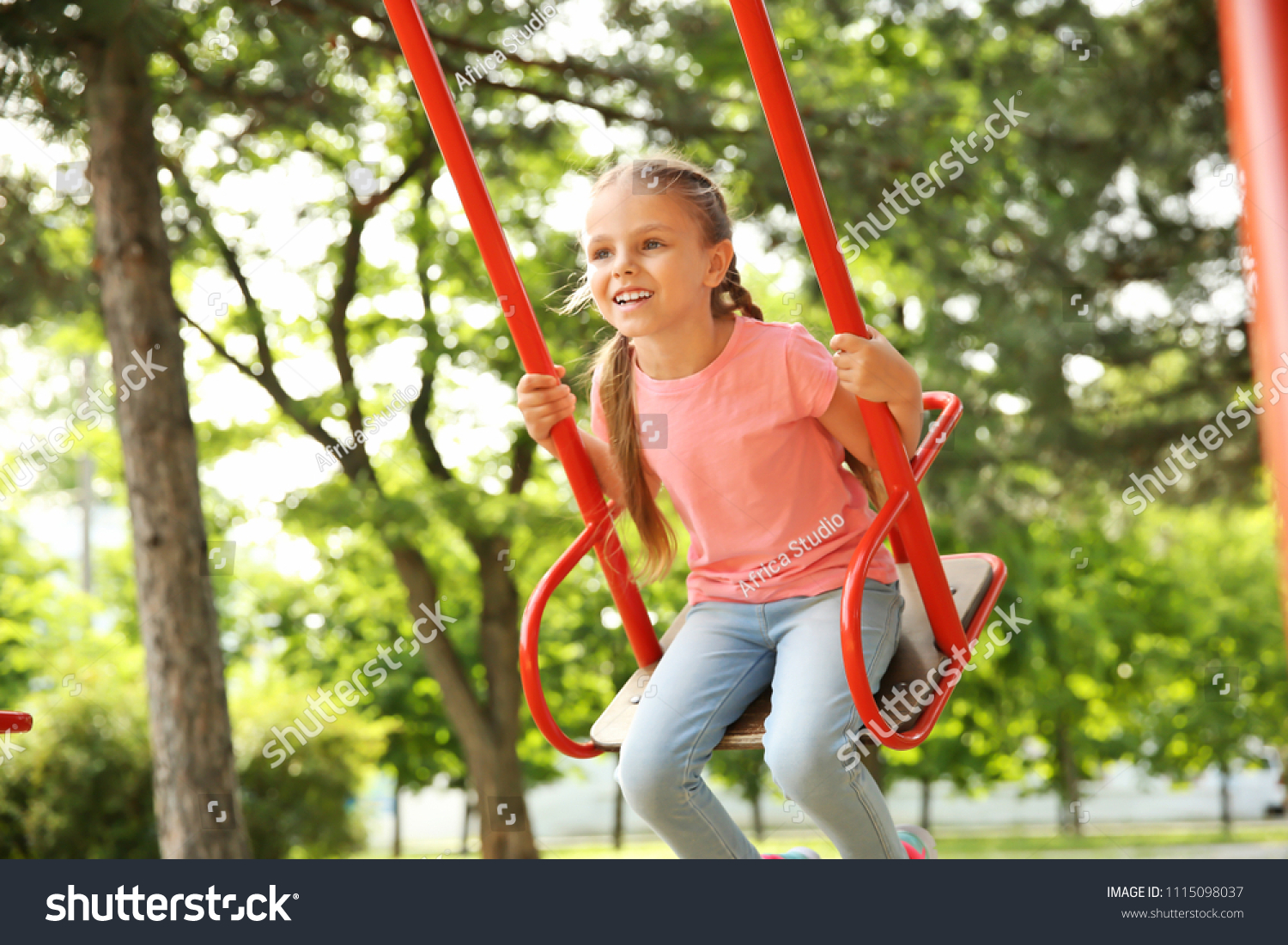 Cute Little Girl Playing On Swings Stock Photo 1115098037 | Shutterstock