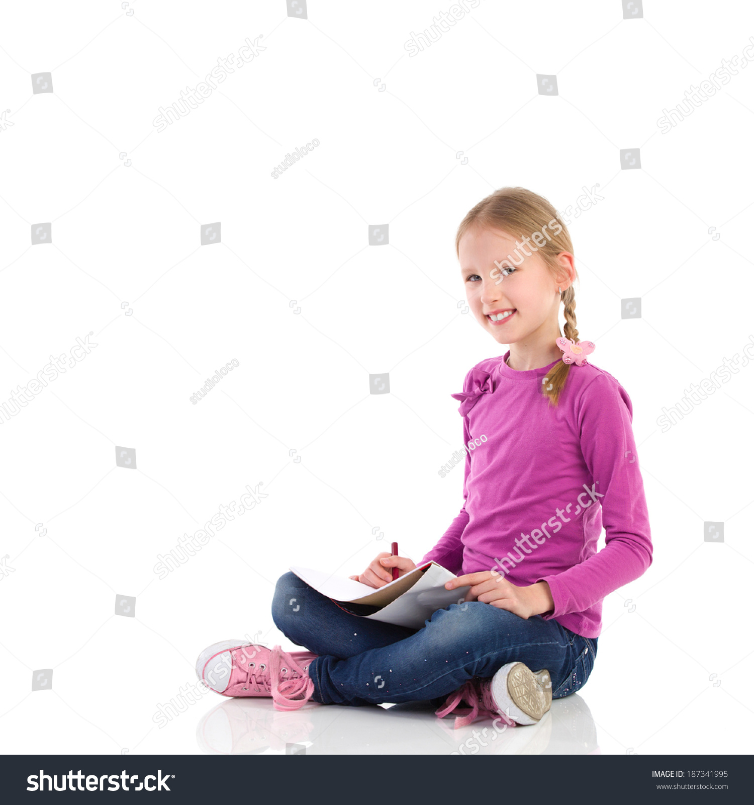 Cute Little Girl Sitting On Floor Stock Photo Edit Now