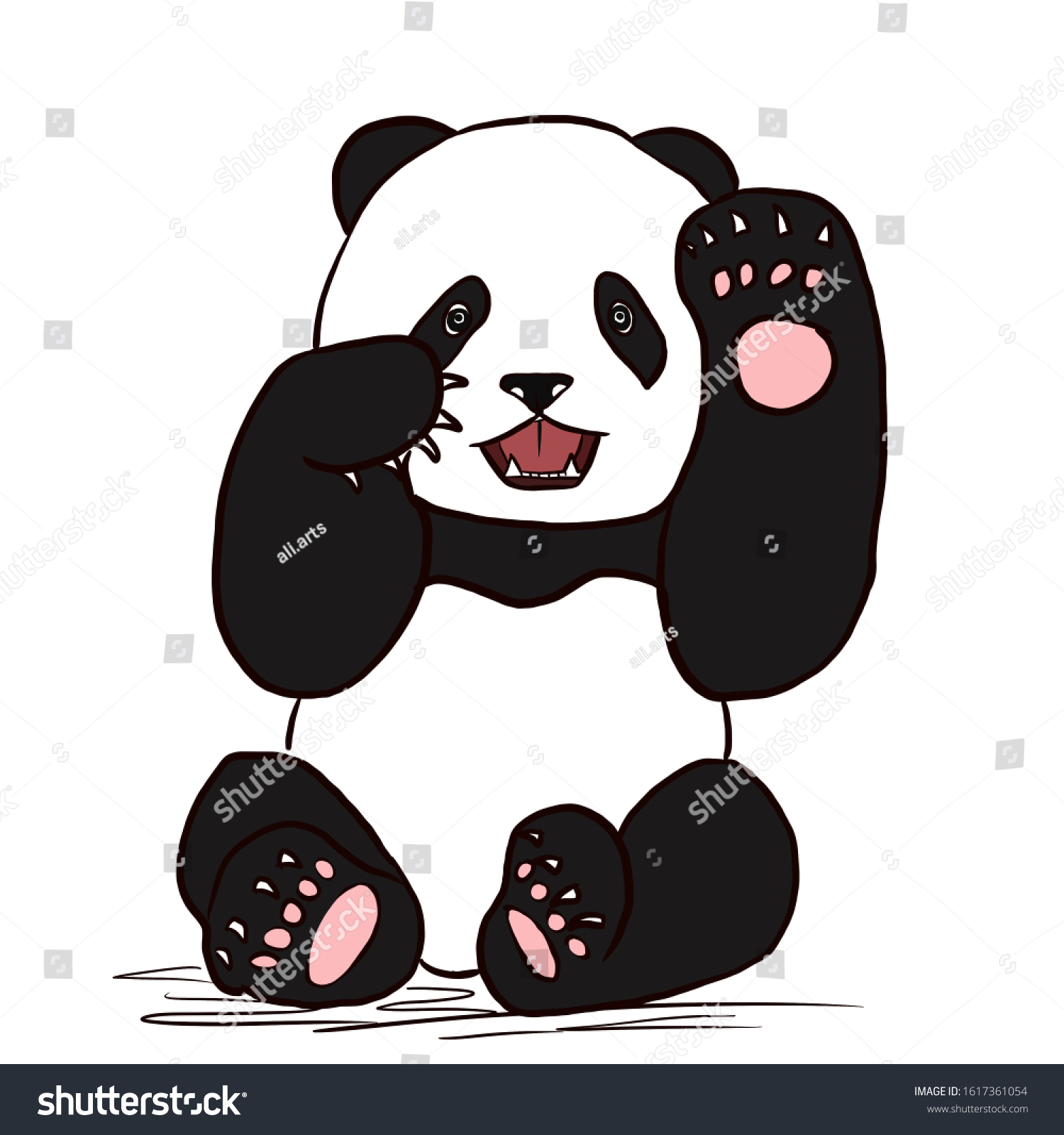 Little Panda Waves Paw Illustration Stock Illustration 1617361054