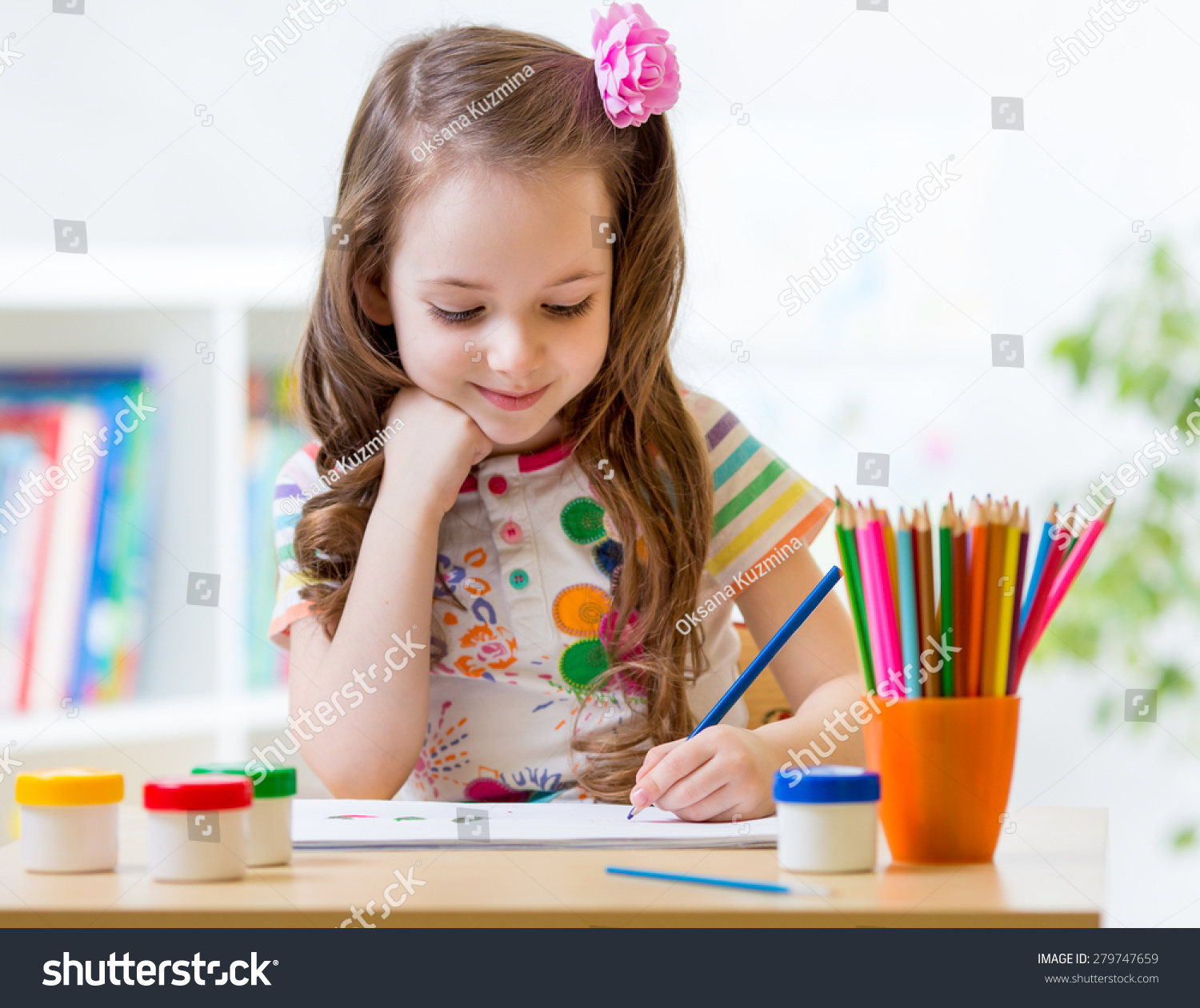 Cute Little Preschooler Child Drawing Home Stock Photo 279747659 ...