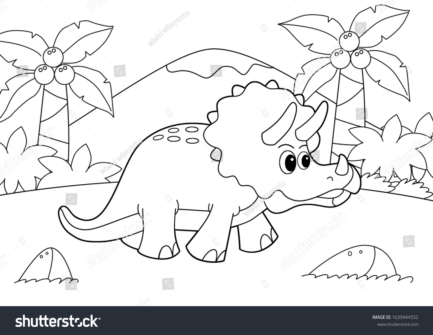 Cute Little Triceratops Dinosaur Coloring Pages: ilustración de stock