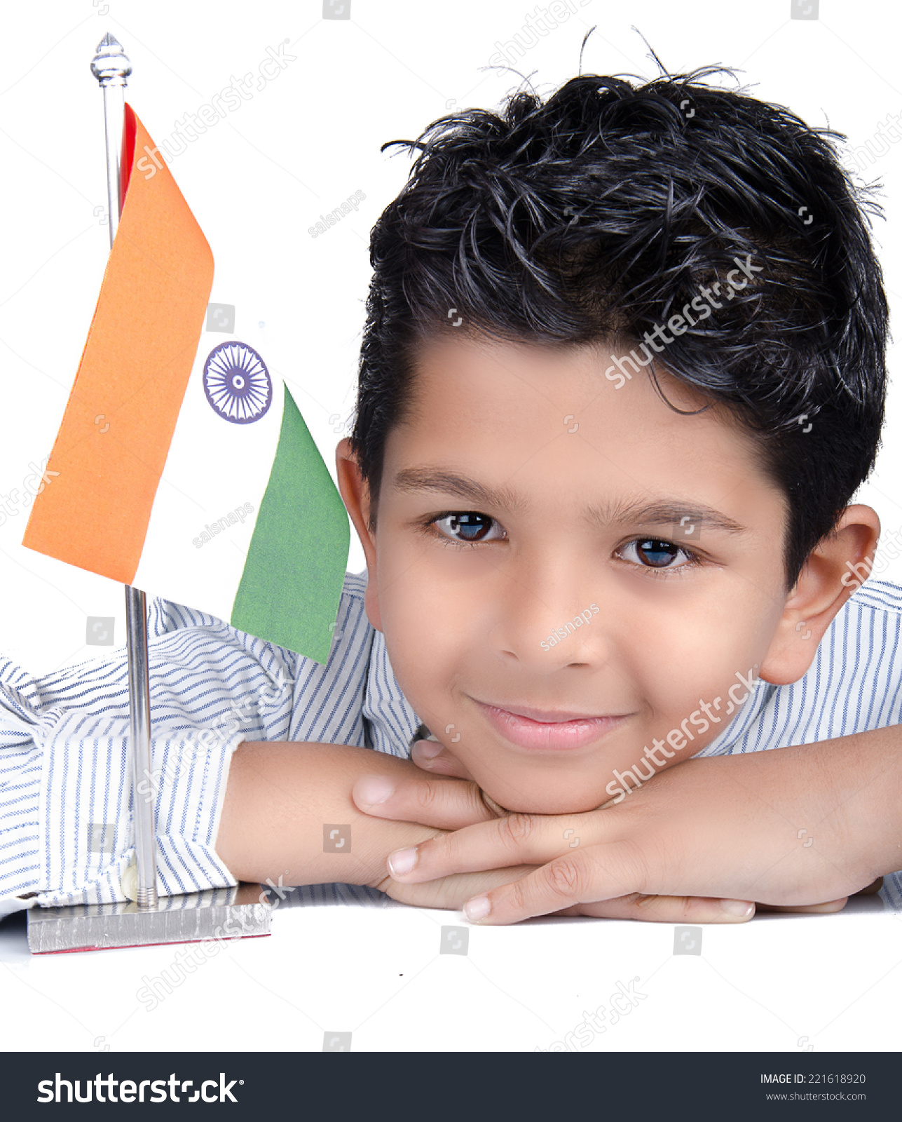 Cute Looking Indian Kid With Indian Flag Stock Photo 221618920 ...