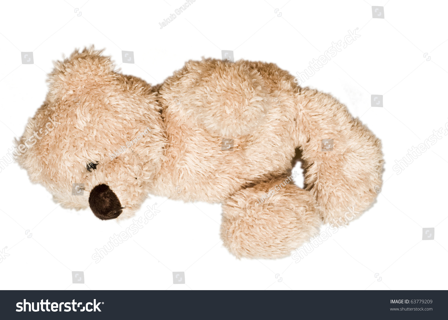 Cute, Lovely Teddy Bear Lying On The Floor, Isolated Stock Photo ...