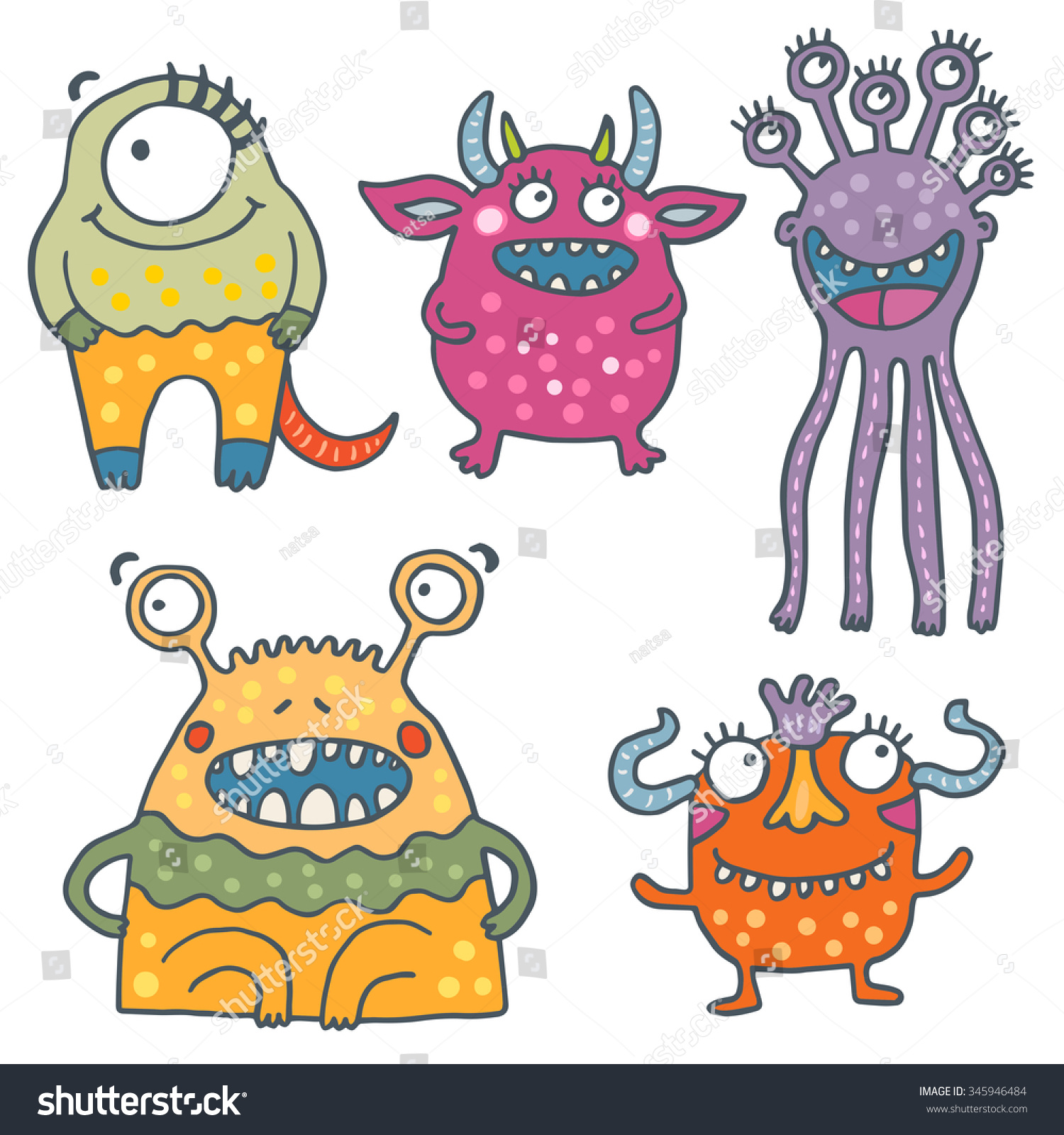 Cute Monster Set Five Creatures Stock Illustration 345946484