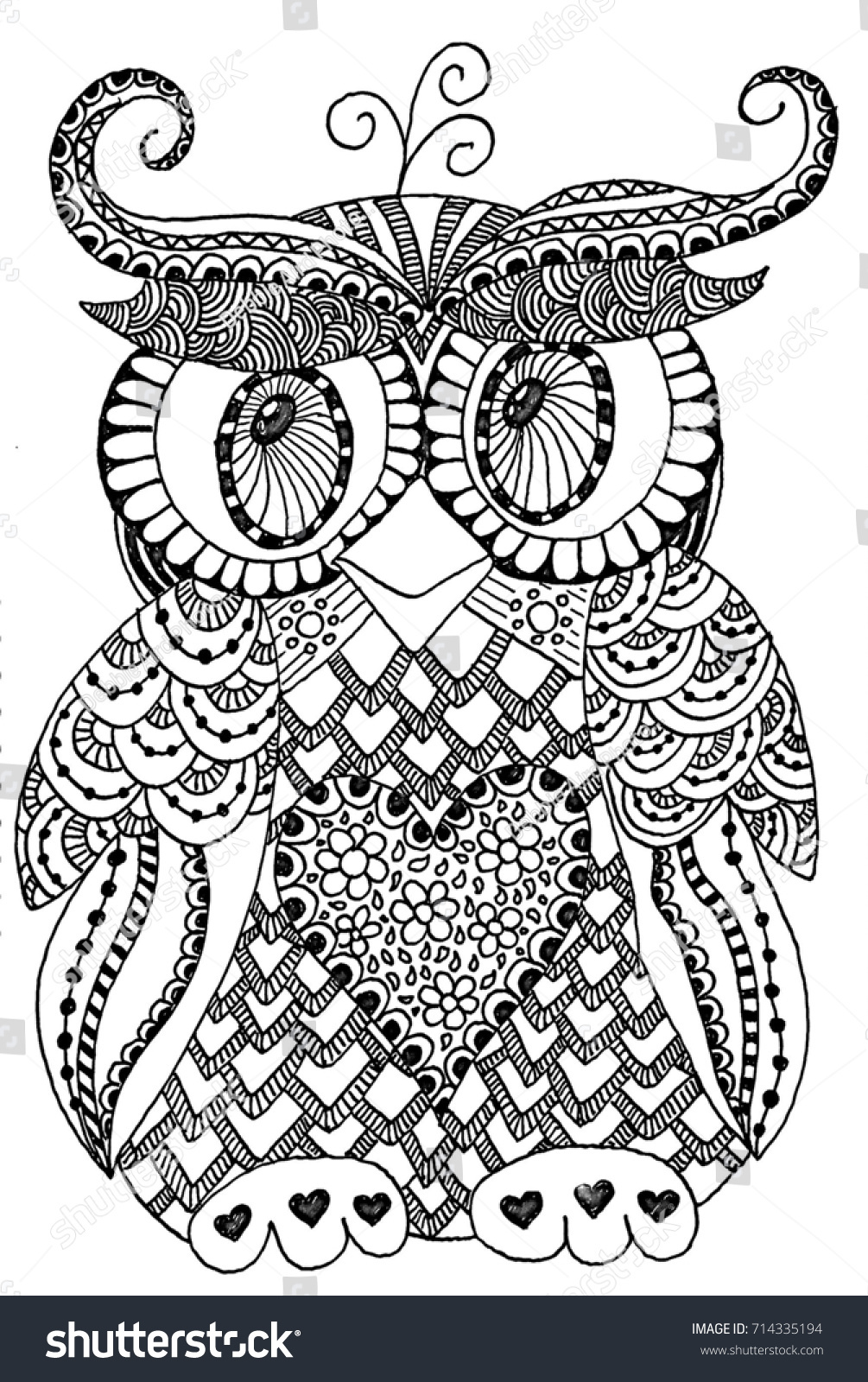 Cute Owl Doodle Art Coloring Page Stock Illustration 714335194