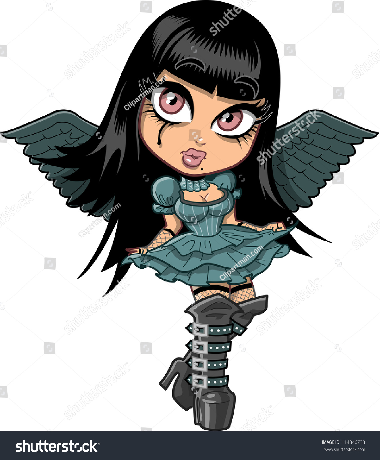 Cute Sad Goth Girl Eyeliner Wings Stock Illustration