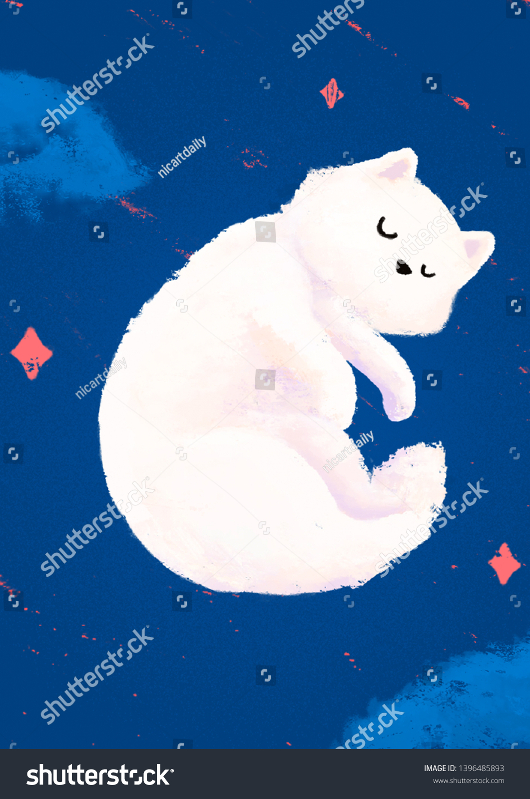 Cute Sleeping White Cat Illustration Against Stock Illustration ...