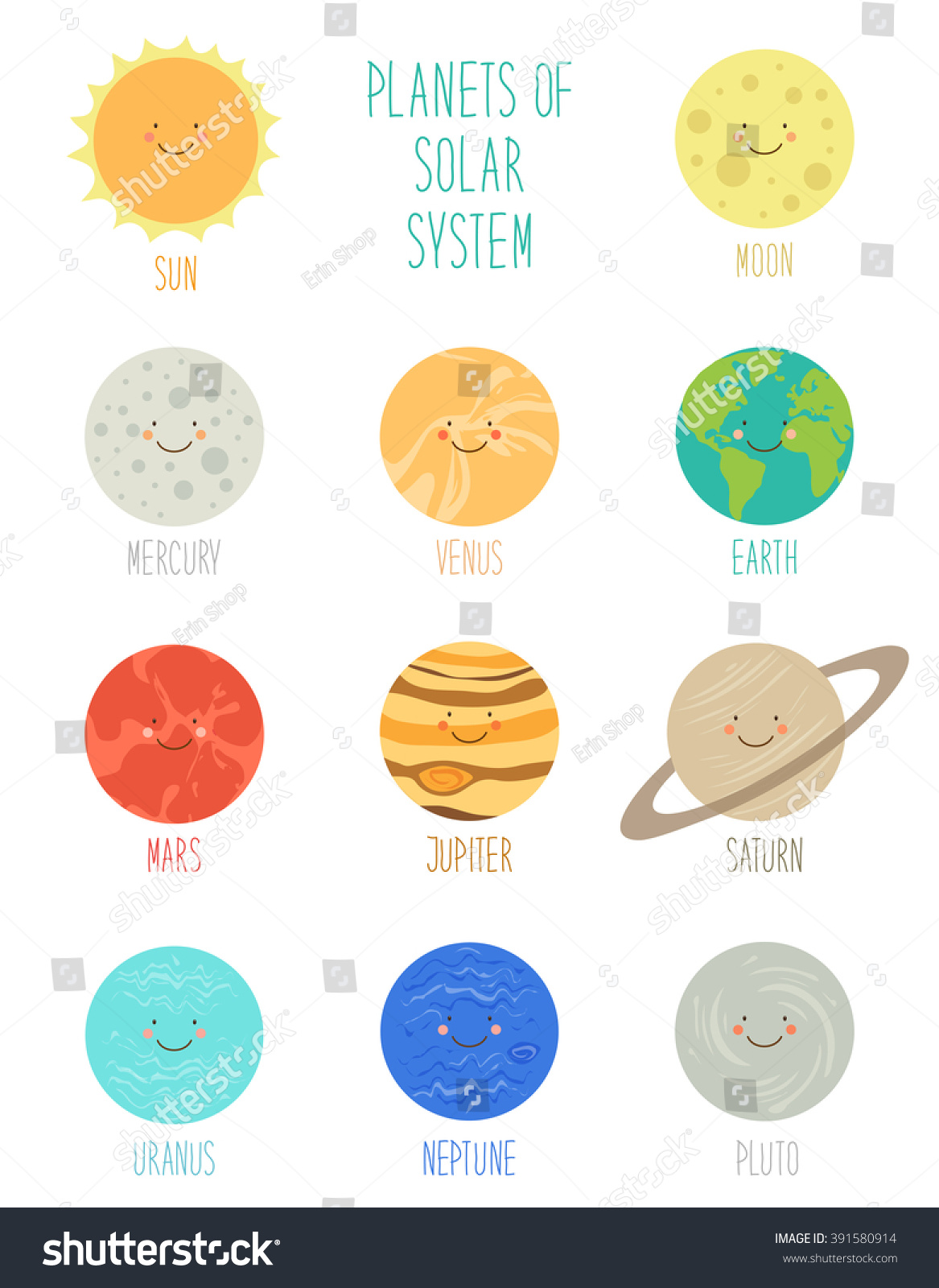 Cute Smiling Cartoon Characters Of Planets Of Solar System, Can Be Used ...