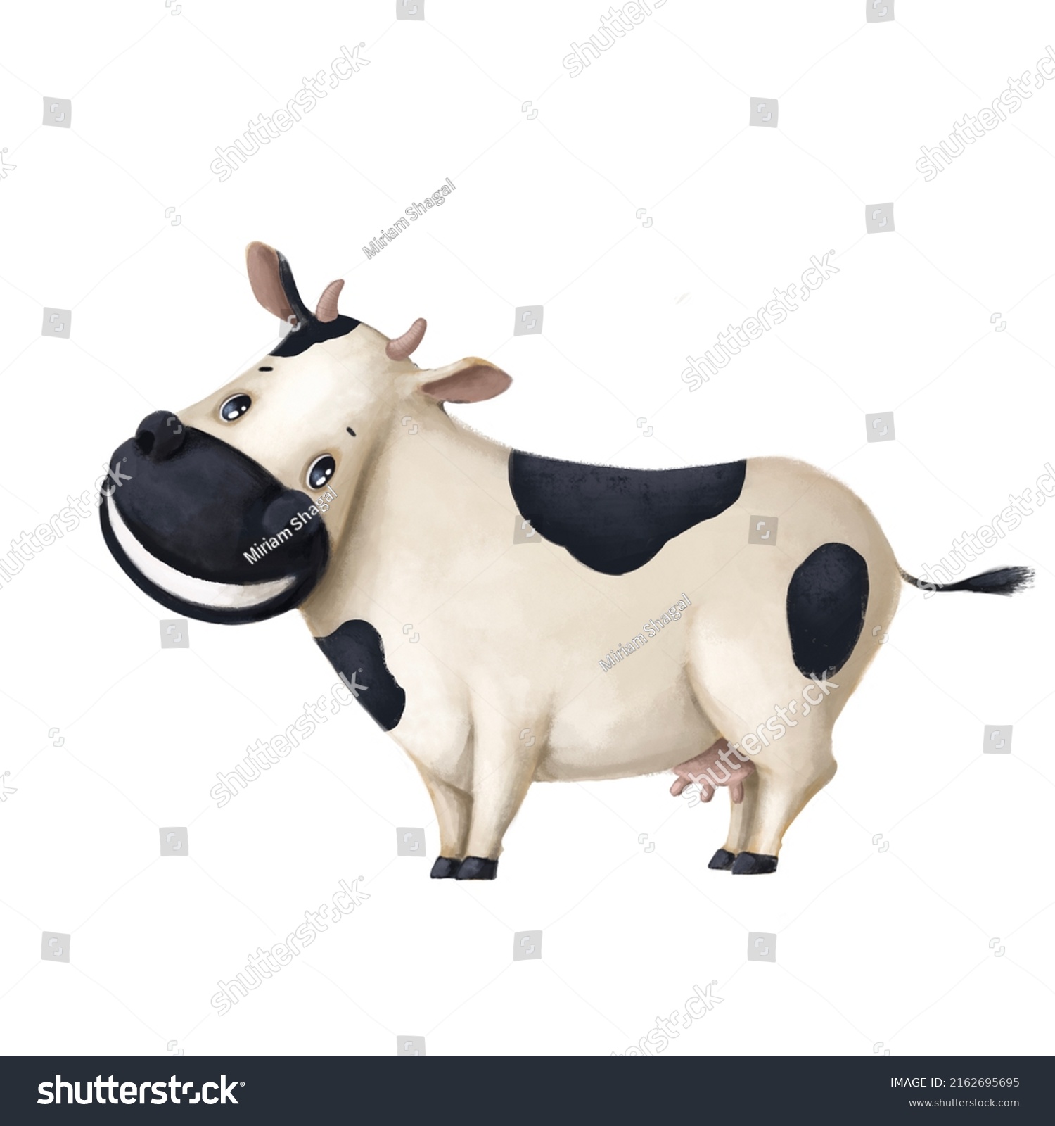 Cute Smiling Cow Watercolor Style Illustration Stock Illustration 