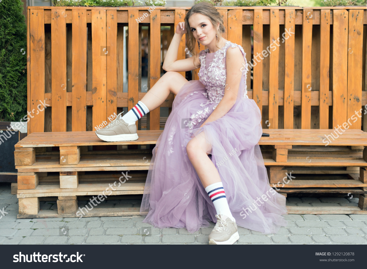 Cute Teen Girl Wearing Ball Gown Stock 