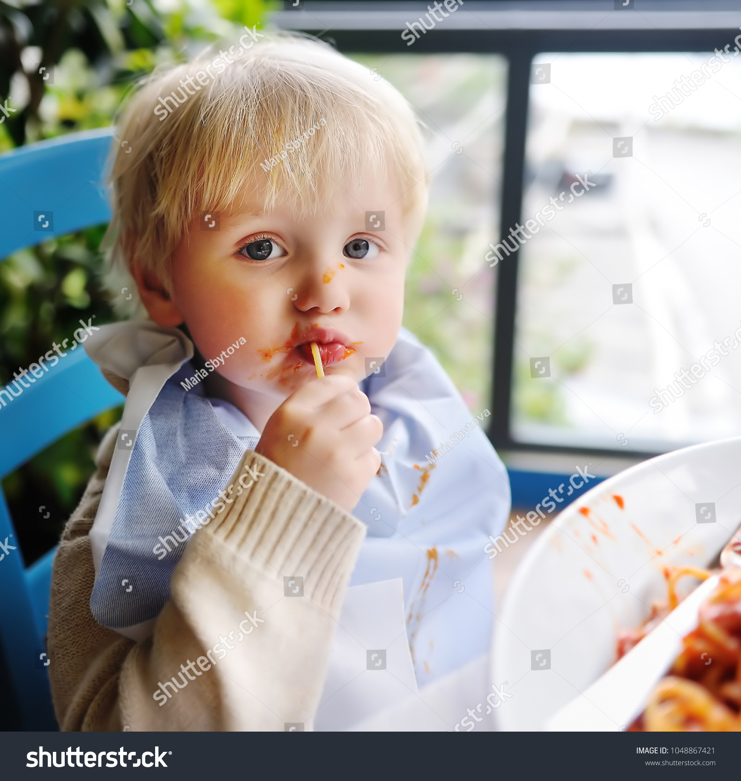 Cute Toddler Boy Eating Pasta Italian Stock Photo Edit Now