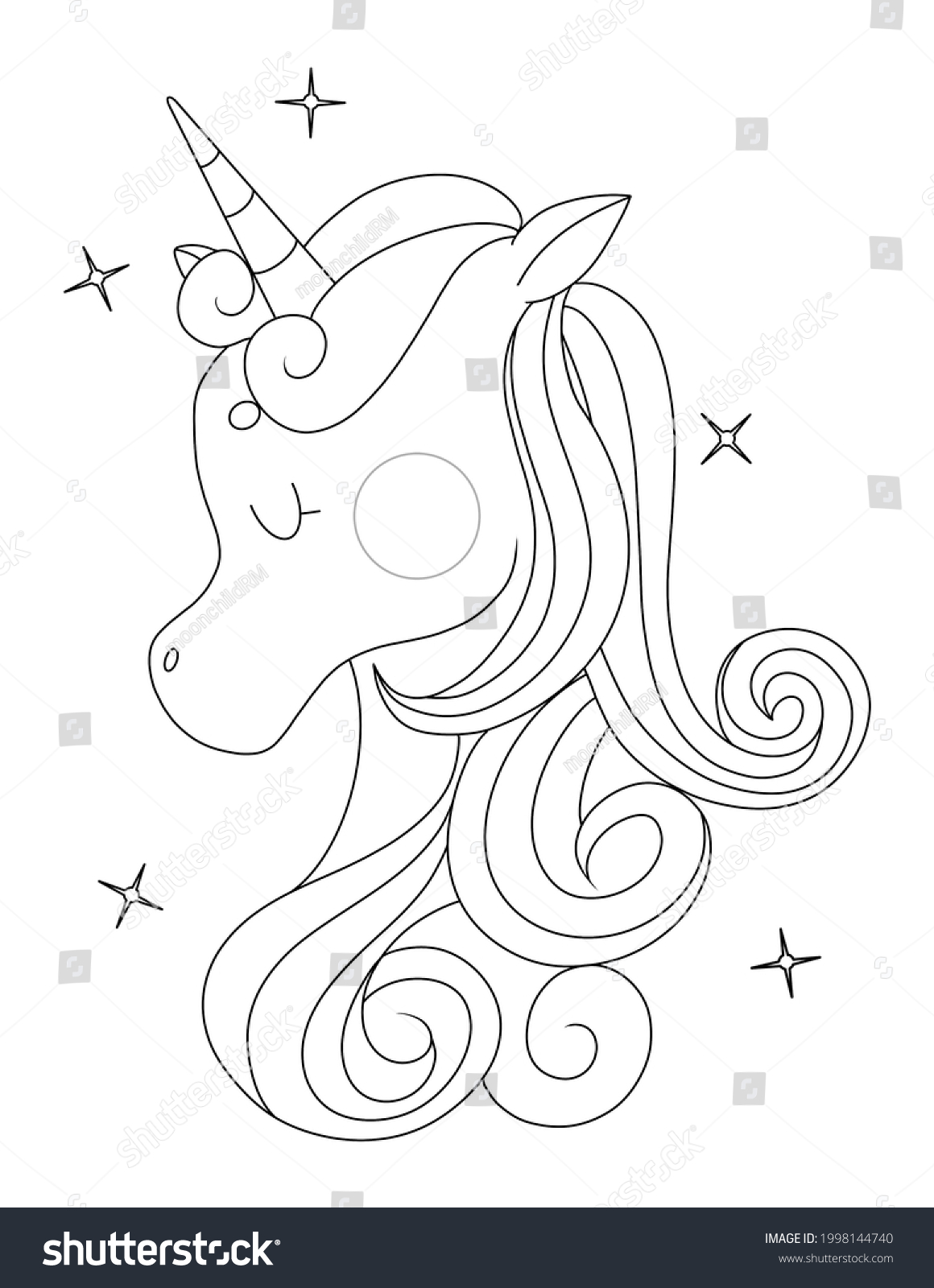 Cute Unicorn Coloring Page Kids Stock Illustration 1998144740 ...